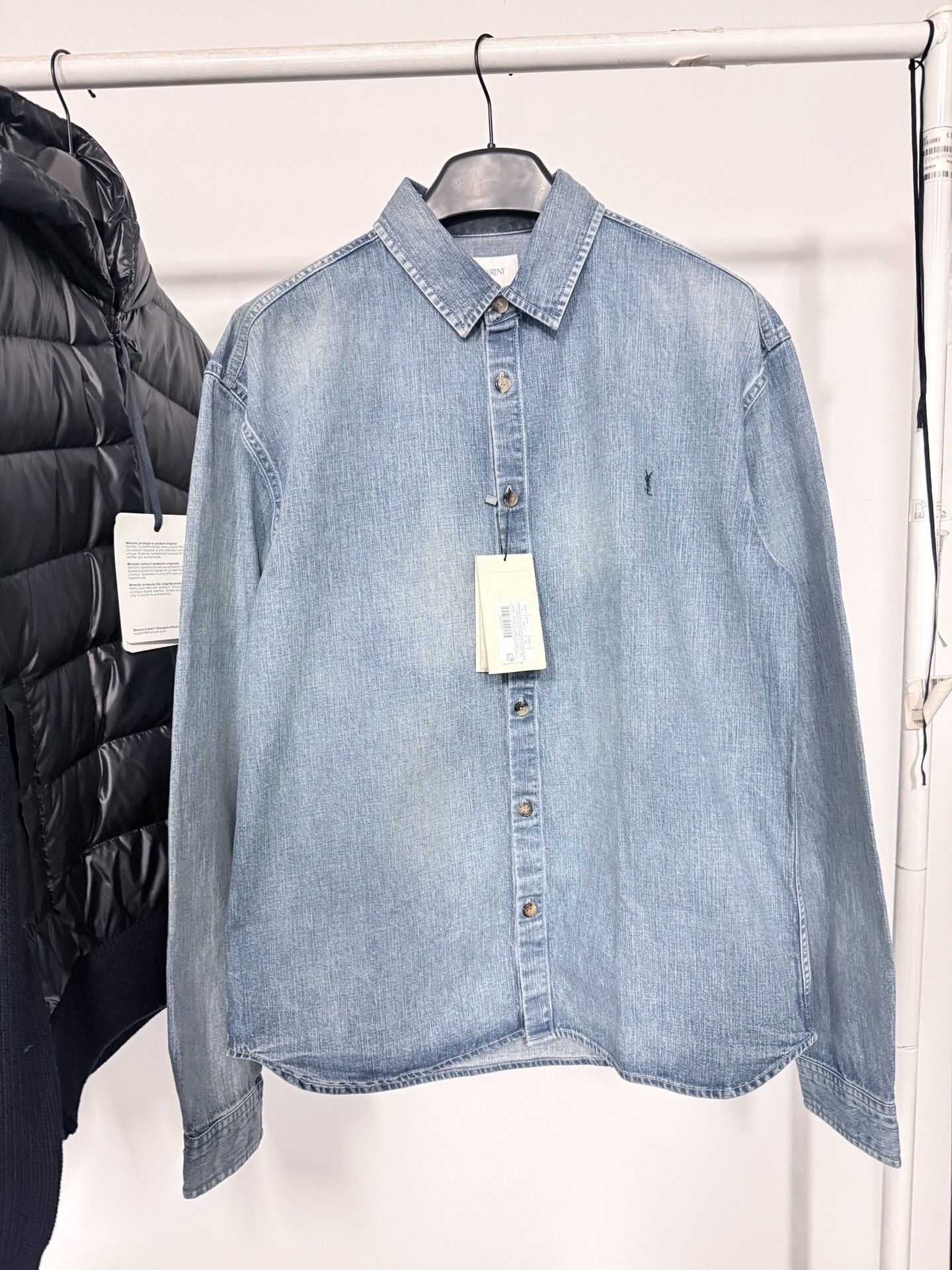 Saint Laurent Paris Saint Laurent SS25 Pointed Collar Denim Shirt Size US L / EU 52-54 / 3 - 1 Thumbnail