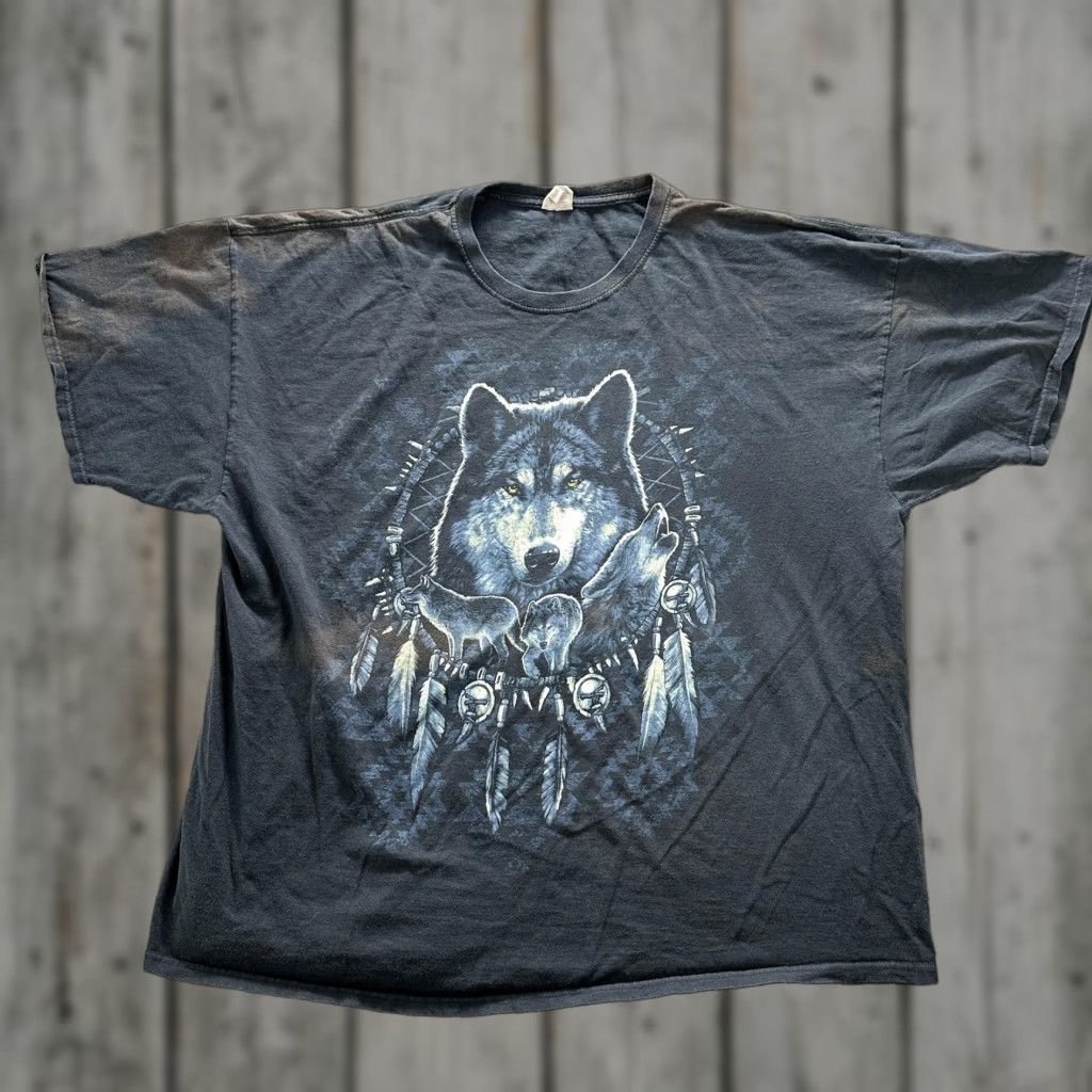 Fruit Of The Loom Fruit Of The Loom Wolf Graphic Shirt Mens 3XL Black Dreamcatcher Feathers y2k Size US XXL / EU 58 / 5 - 1 Thumbnail