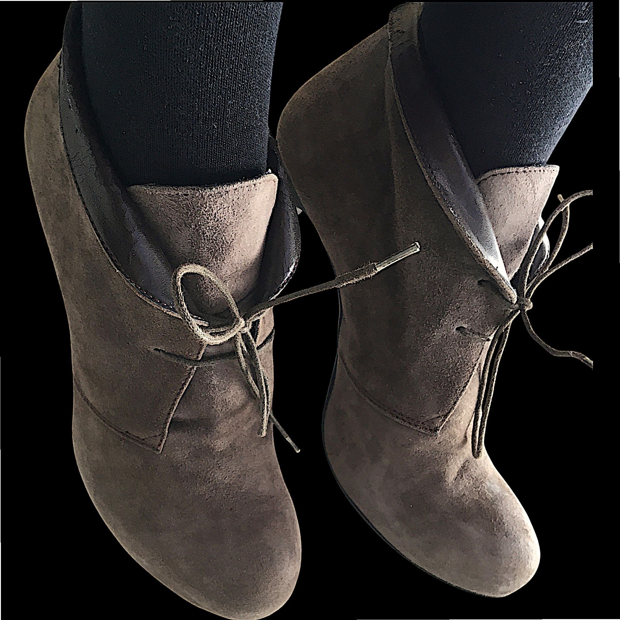 Vintage Tasca Suede Ankle Boots - Beige & Brown Leather Size US 10 / IT 40 - 10 Thumbnail