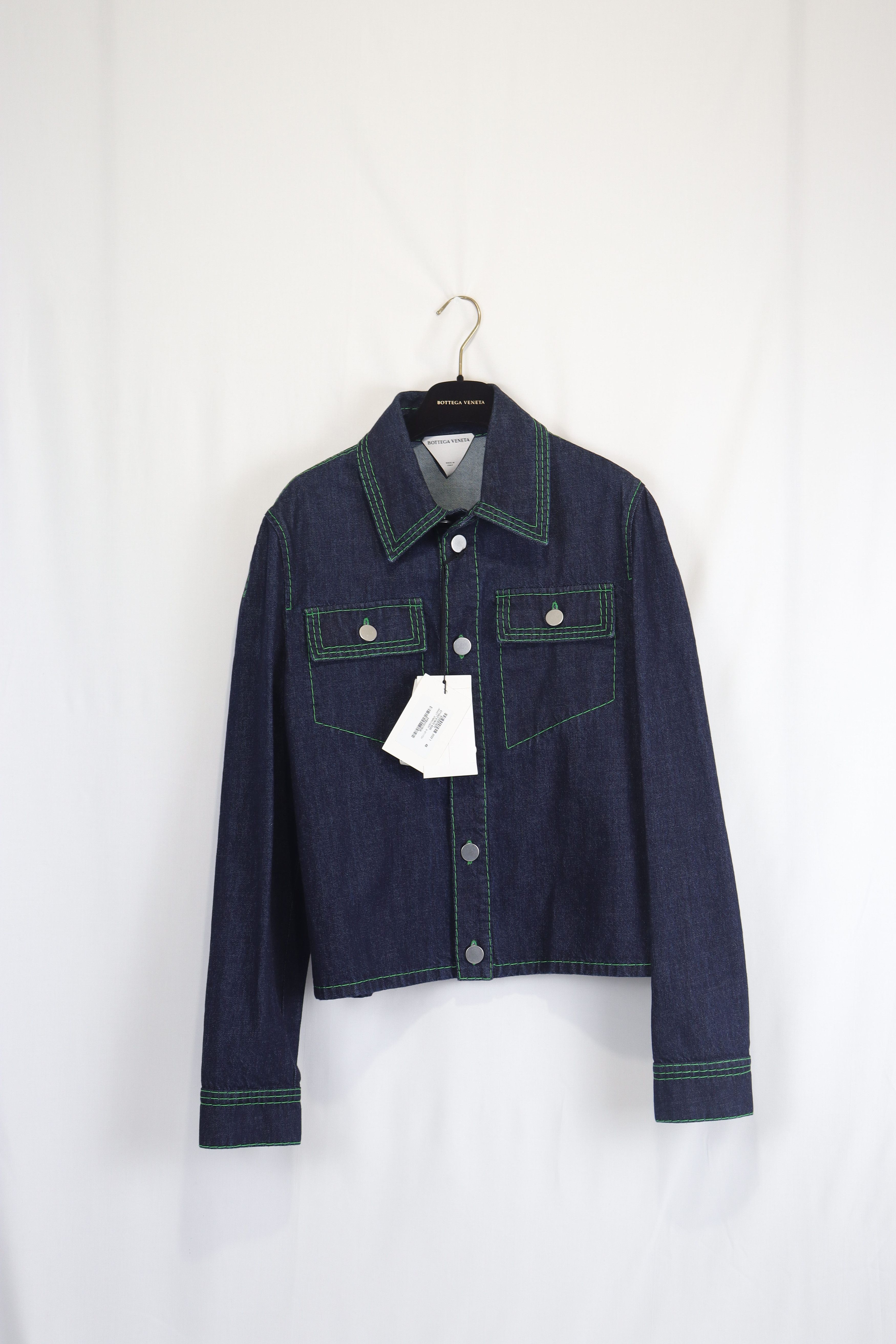 image of Bottega Veneta O1Rshd11223 Embroidered Stitch Denim Clouson Jacket In Blue, Men's (Size Medium)