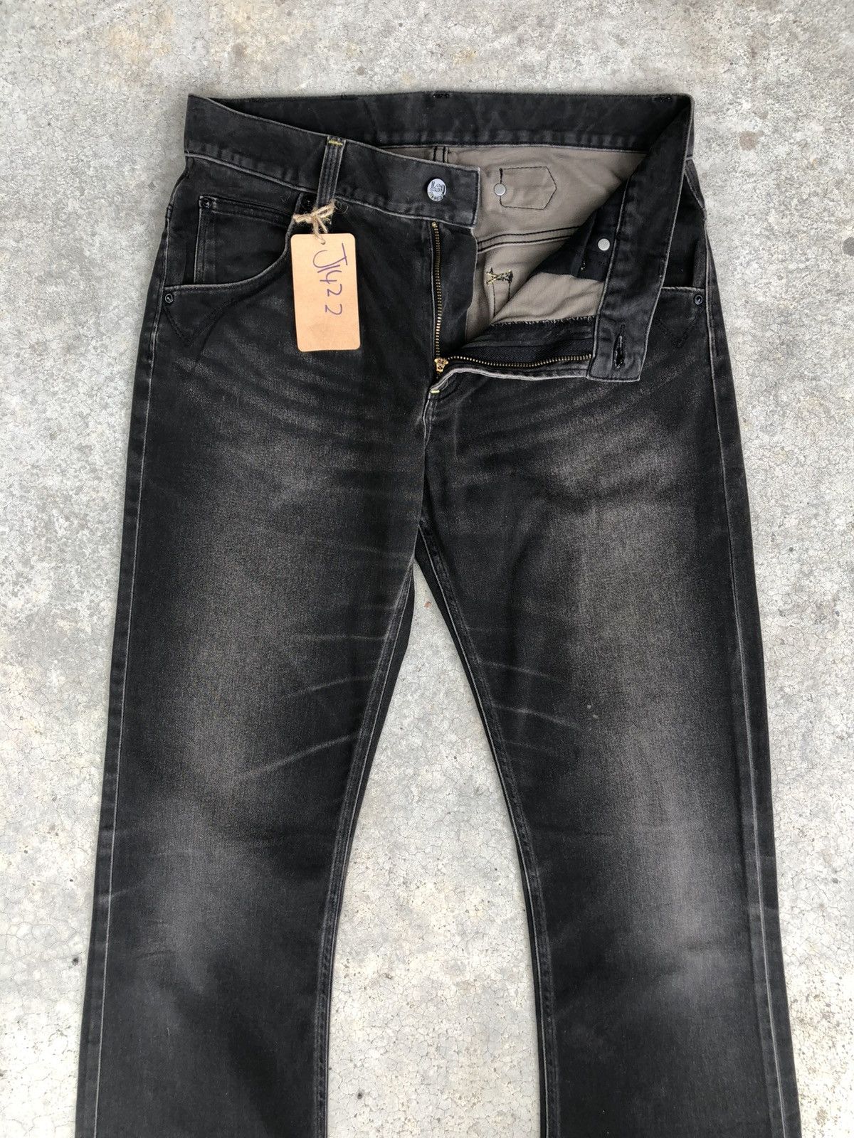 If Six Was Nine Japanese Lee Flared Jeans Distressed Suede Size US 31 - 3 Thumbnail