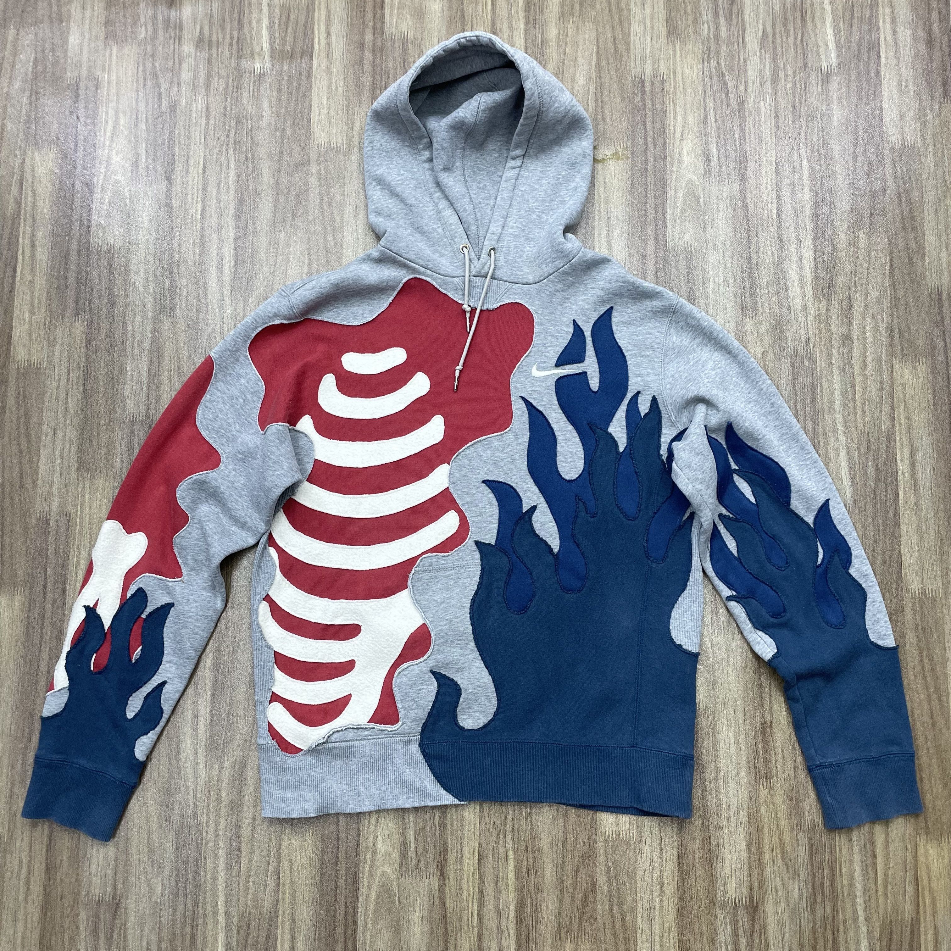 Vintage Custom Reworked Nike Skeleton Flame Patchwork Hoodie 1of1 Size US M / EU 48-50 / 2 - 1 Thumbnail