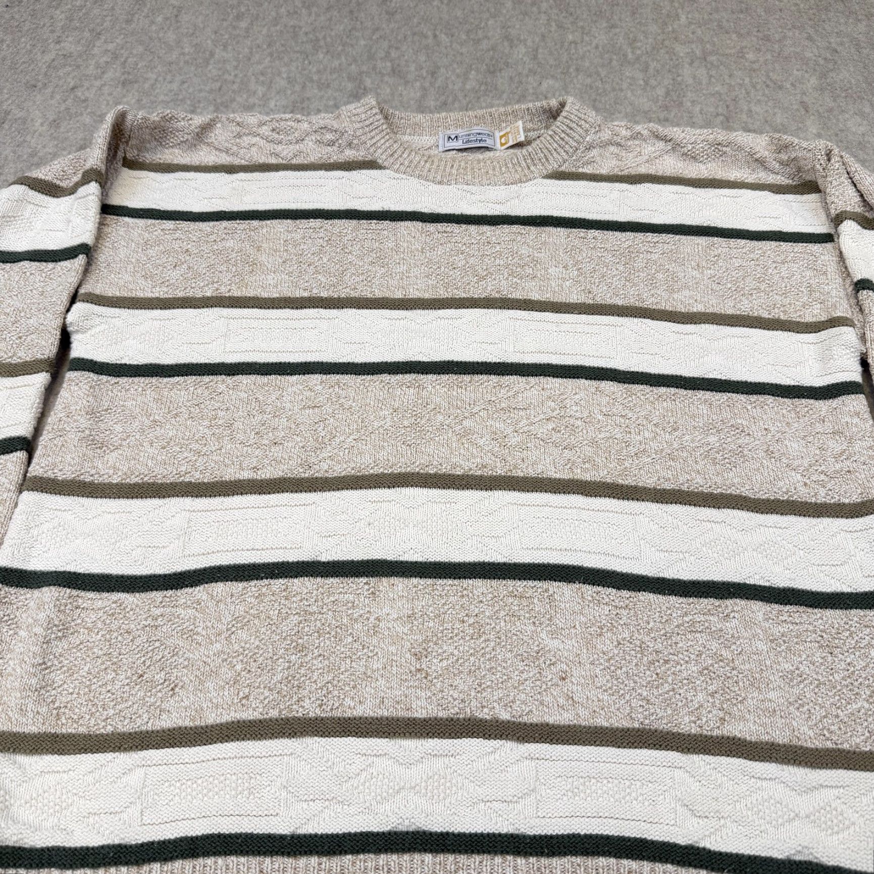 Vintage VINTAGE Munsingwear Sweater Mens Large Beige Striped Cotton Knit Made USA 90s Size US L / EU 52-54 / 3 - 2 Thumbnail