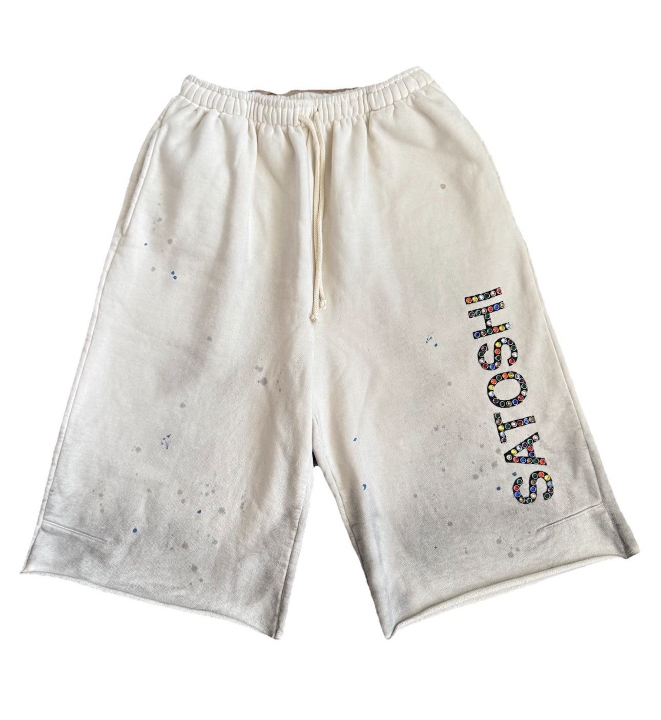 Satoshi Nakamoto CREAM RHINESTONE LOGO 3 QUARTER LONG SHORTS Size US 36 / EU 52 - 1 Thumbnail