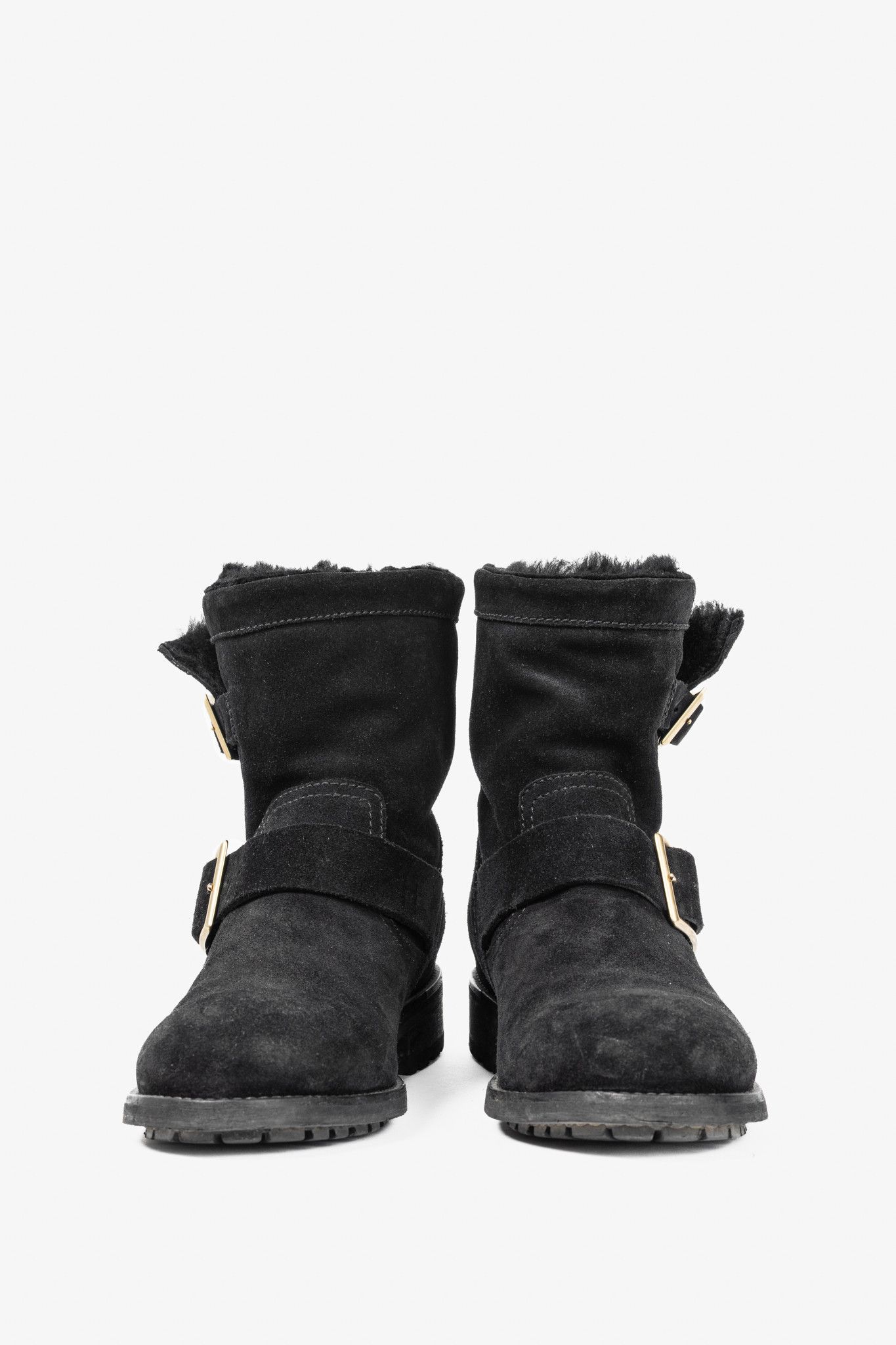 Jimmy Choo Jimmy Choo Youth Black Suede Buckled Moto Ankle Boots Size US 5.5 / IT 35.5 - 2 Thumbnail