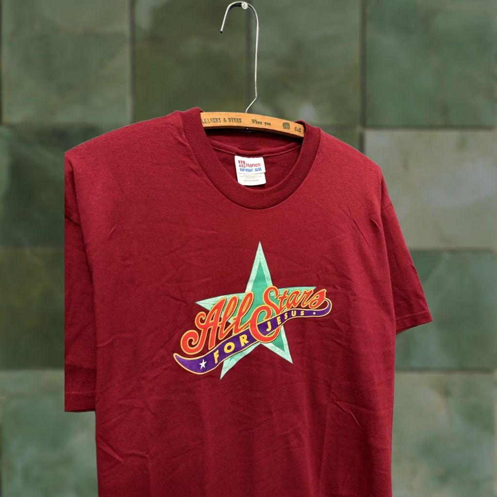 Hanes VINTAGE Hanes T-Shirt Red Jesus All Stars Tee Shirt M Mens Medium Red Stars 90s 00s Size US M / EU 48-50 / 2 - 1 Thumbnail