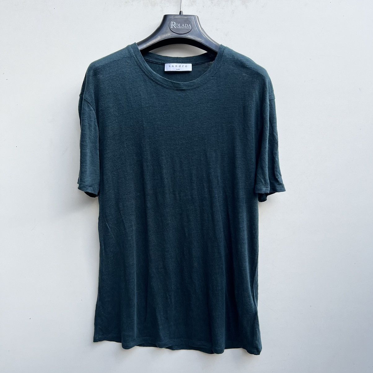 Sandro Navy Linen T-Shirt Men's Medium Made In Portugal