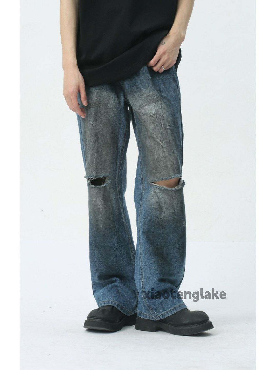 Jean × Vintage washed faded damaged ripped stain baggy jeans Size US 30 / EU 46 - 1 Thumbnail