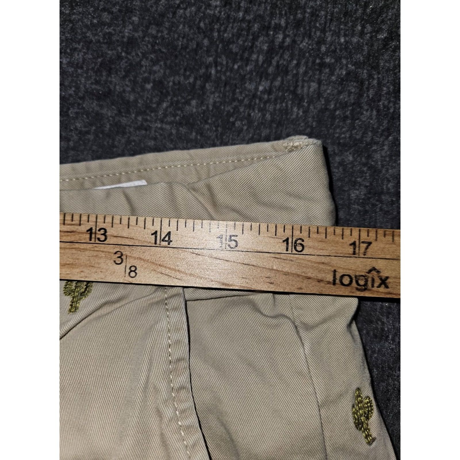Gap Gap Mens Chino Shorts 32 Beige Cactus Embroidered Cotton Casual Slim? Regular Fit - 9in Inseam - Zip Fly - Pockets - Summer Mens Size US 32 / EU 48 - 4 Thumbnail
