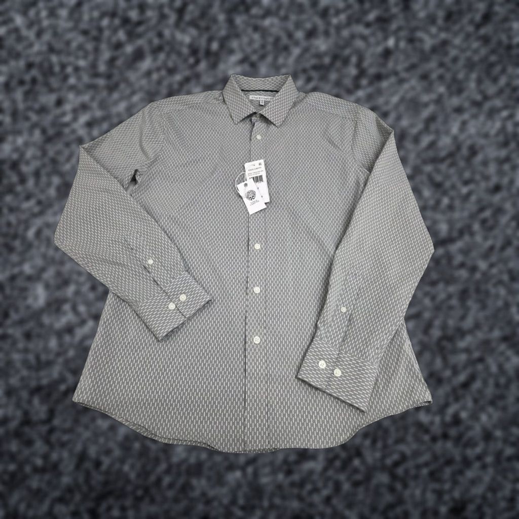 Vince Camuto Vince Camuto Mens Button-Up Shirt Gray/White Striped Size M Regular Fit Long Sleeve Mens US Size US M / EU 48-50 / 2 - 1 Thumbnail