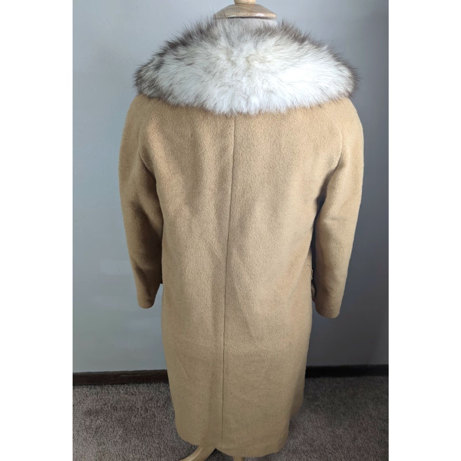 Camel VINTAGE Fur Trim 100% Camel Hair Long Trench Pea Coat Jacket Large 14/16 Beige Women Coat Size L / US 10 / IT 46 - 3 Thumbnail