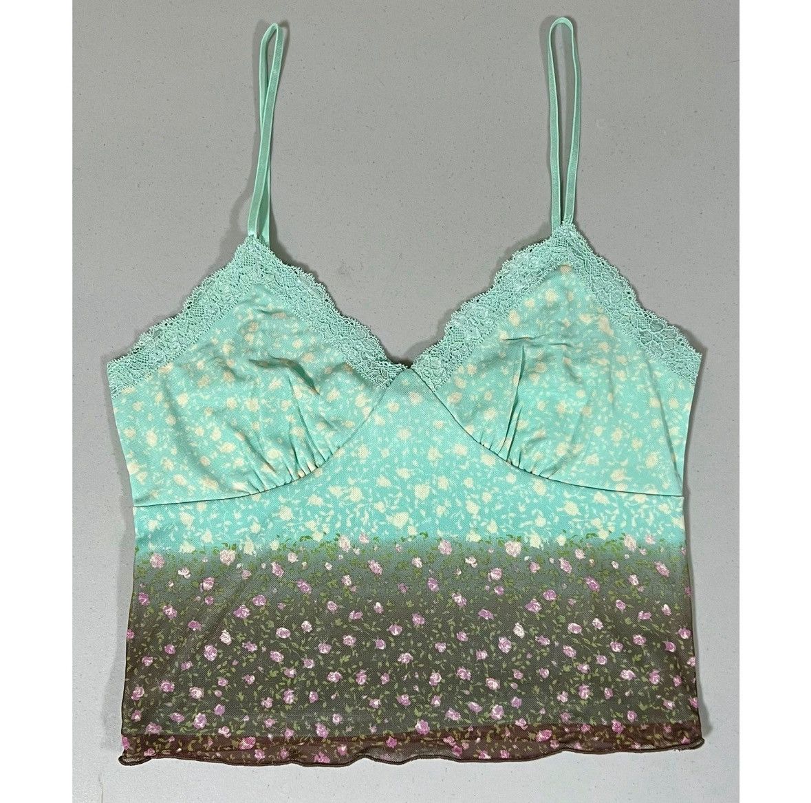 Vintage Teal Brown Ombré Floral Lace Mesh Tank Top Shirt Size S 🧚🏼‍♀️🤎✨ Size S / US 4 / IT 40 - 3 Thumbnail
