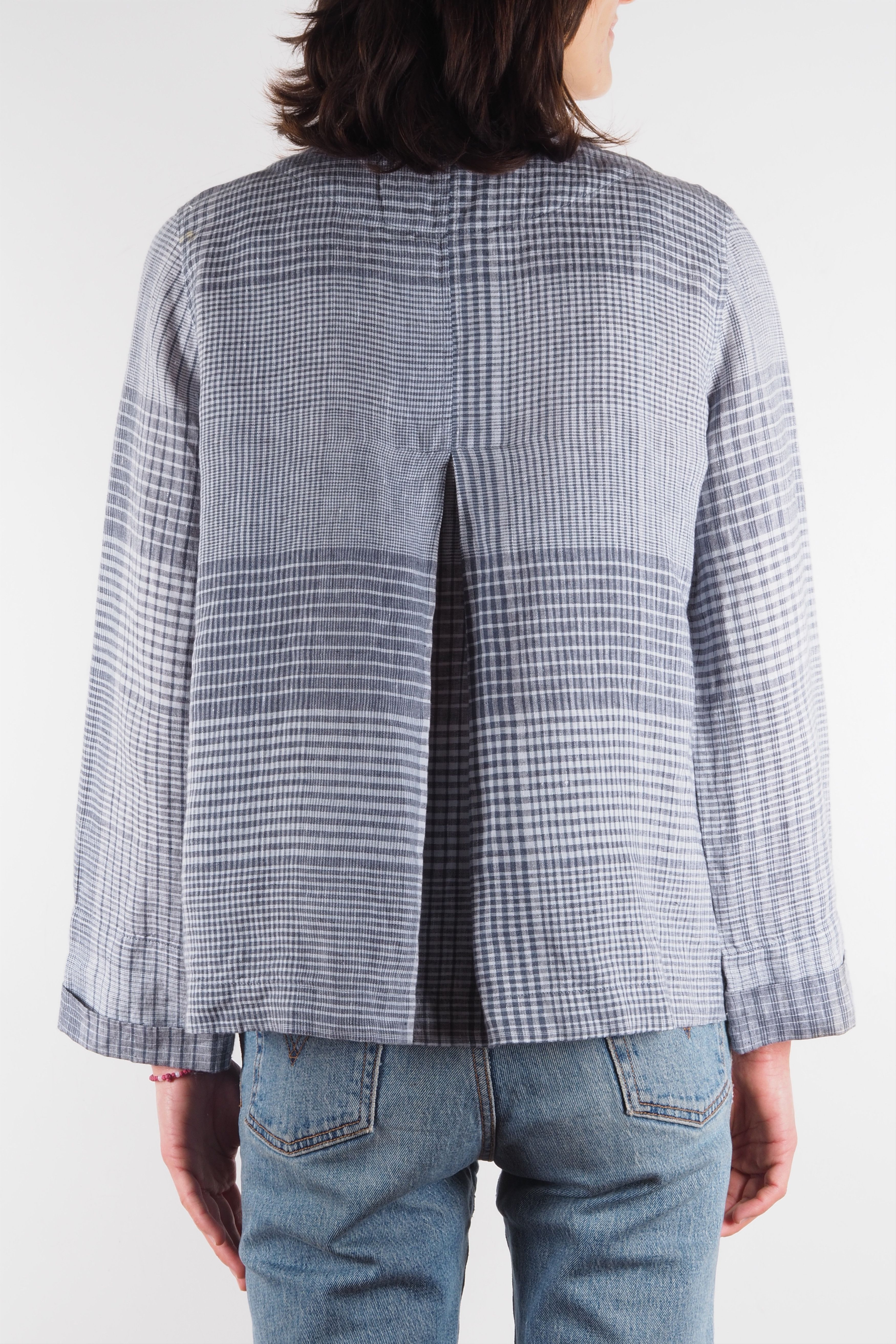 Designer × Rundholz × Sarah Pacini Oska Lightweight Gray Blue Check Linen Coat Jacket Size XS / US 0-2 / IT 36-38 - 3 Thumbnail