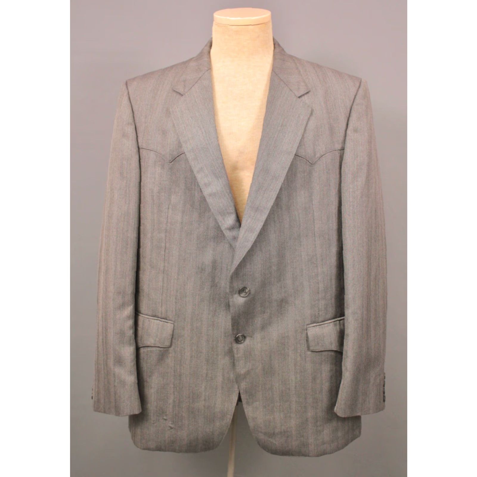 Vintage VINTAGE Men's 70s 80s Grey Western Leisure Suit 2 PC Sz L Wool 1970s 1980s Disco Dallas Western Apparel Mens Gray Wool Blend Suit Size 42R - 3 Thumbnail