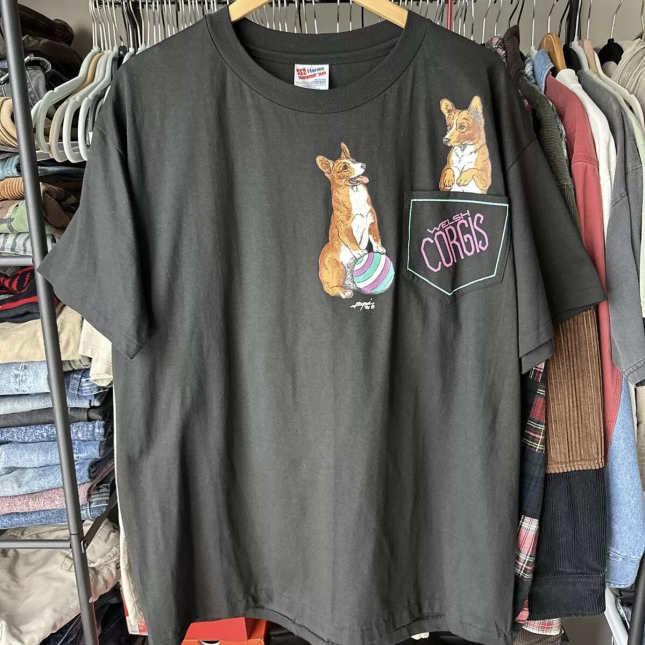 Hanes × Vintage New Deadstock Welsh Corgis Dog Animal Single Stitch Shirt XL Size US XL / EU 56 / 4 - 1 Thumbnail