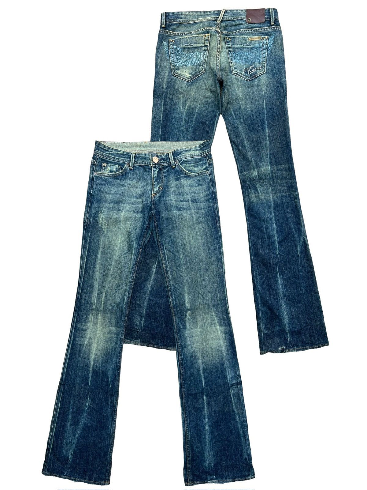 Armani Exchange Armani Exchange Punk Gothic Wings Flare Lowrise Jeans 29x34 Size 29" - 1 Thumbnail