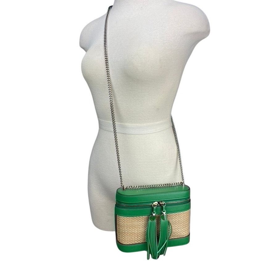 Kate Spade Green Leather Straw Convertible Crossbody Chain Purse Bag Size ONE SIZE - 2 Thumbnail