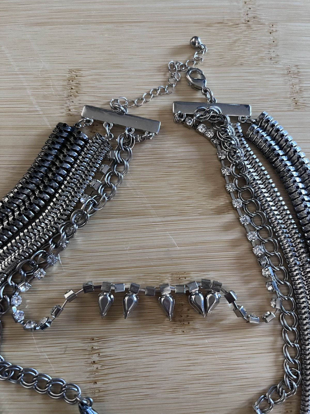 Other Chunky Silver Crystal Marquise Bib Necklace Multi Chain Size ONE SIZE - 8 Thumbnail
