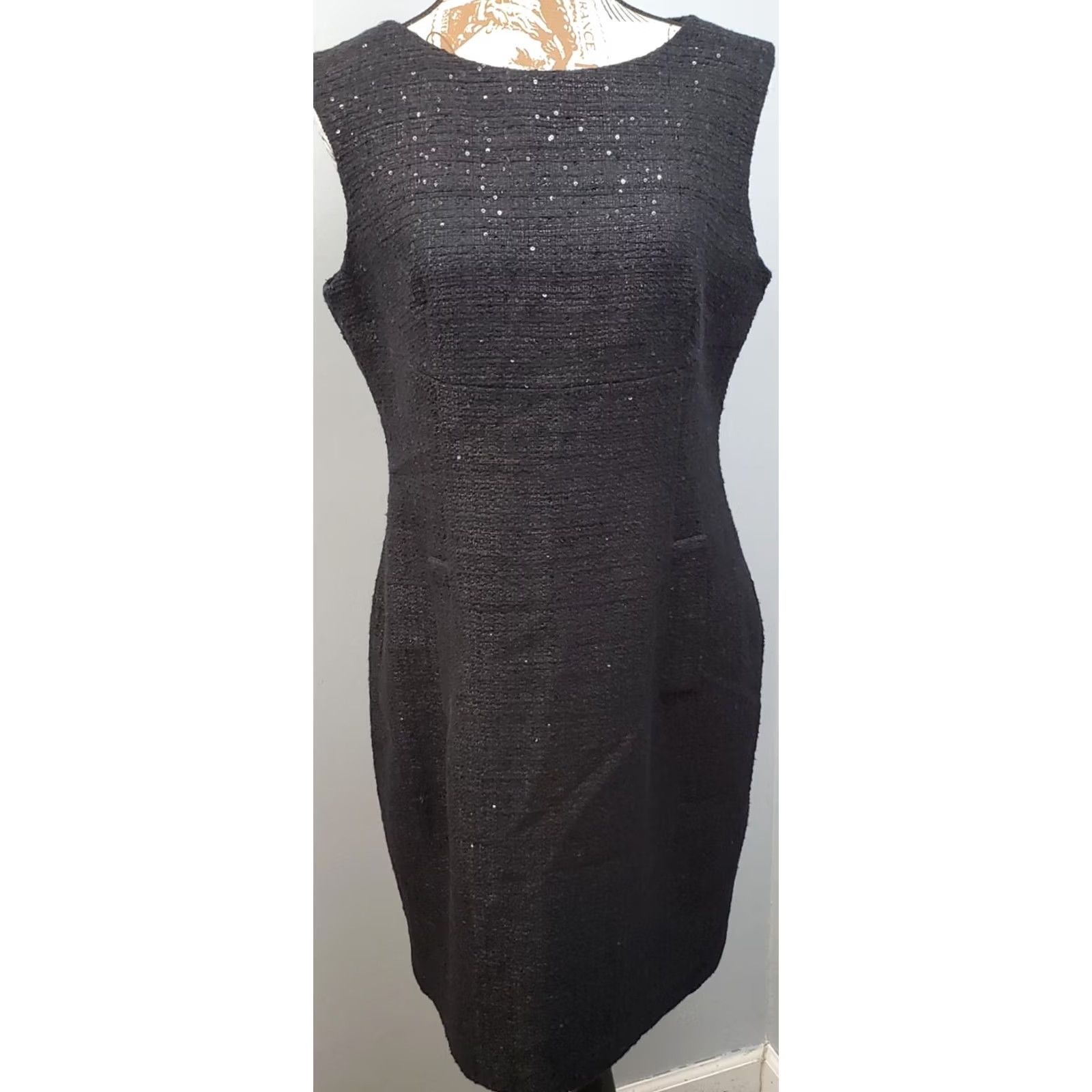 Anne Klein Anne Klein Sheath Dress Womens 8 Black Sequin Boucle Tweed Sleeveless Midi Dress Size M / US 6-8 / IT 42-44 - 2 Thumbnail