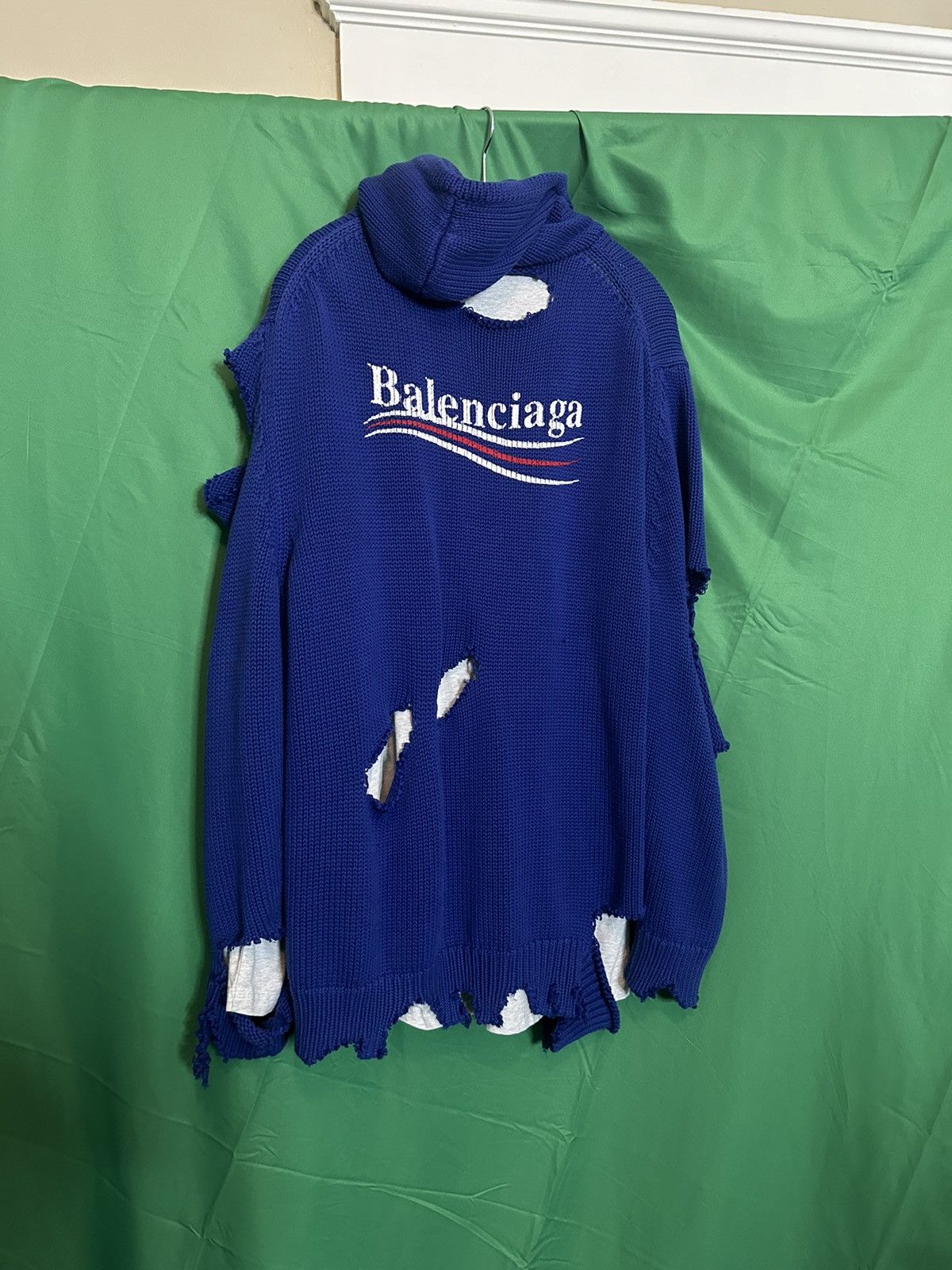 Balenciaga 2021 Destroyed Layered Hybrid Knit Campaign Hoodie NWT Size US XS / EU 42 / 0 - 10 Thumbnail