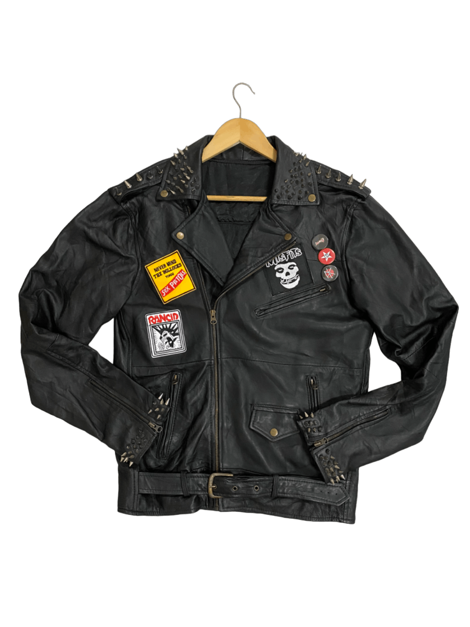 Street Punks Leather Studded Spike Double Collar Jacket