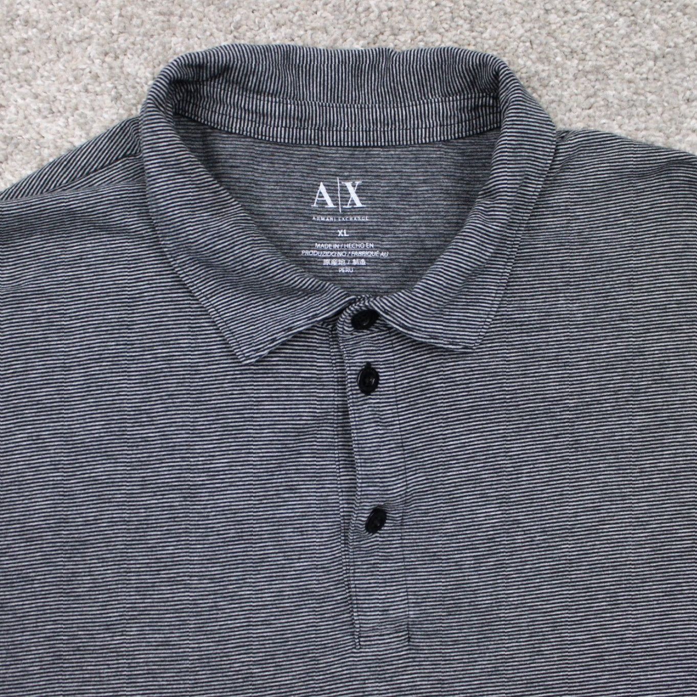 Armani Exchange Armani Exchange A/X Polo Shirt Mens XL Gray/Black Striped Short Sleeve Pullover Size US XL / EU 56 / 4 - 6 Thumbnail