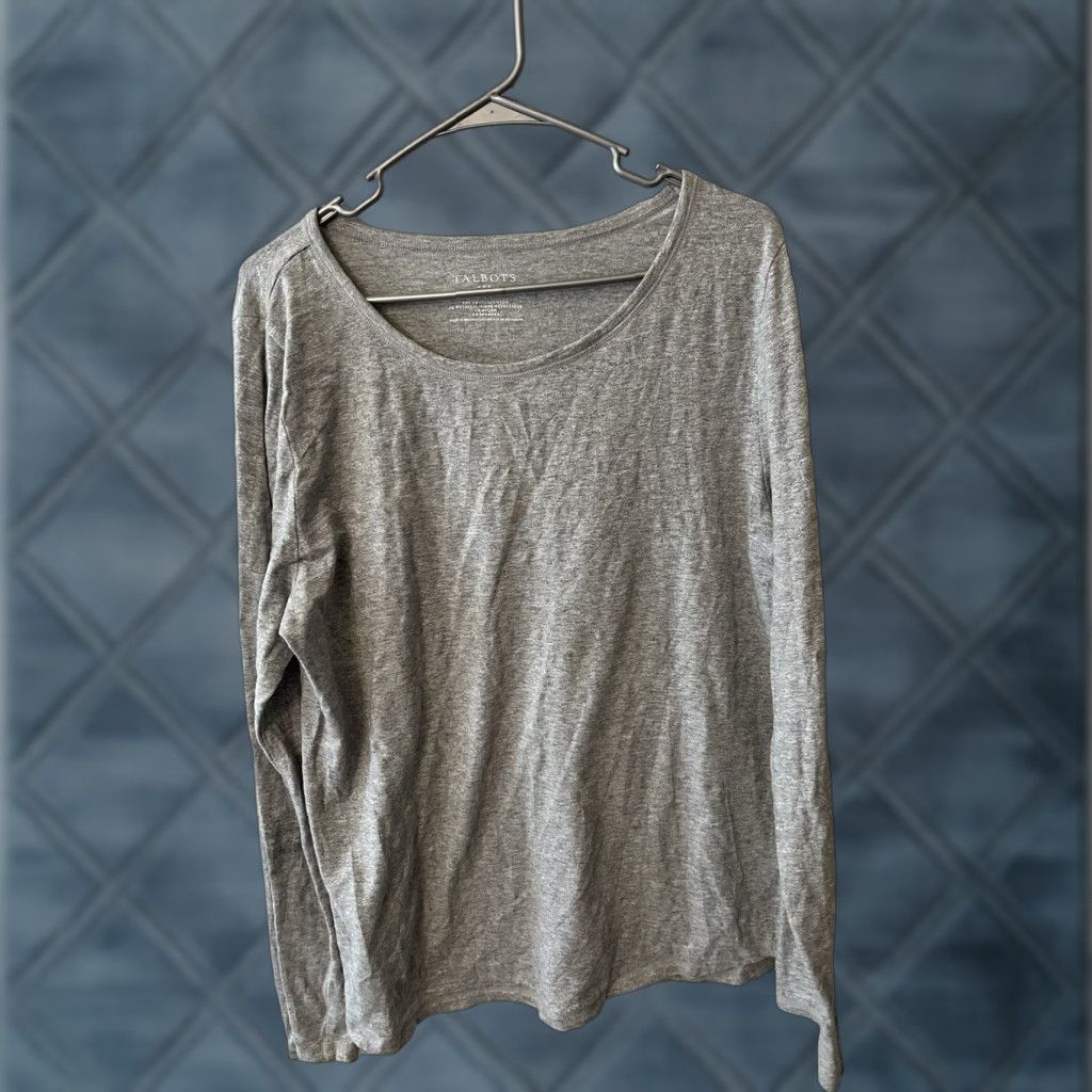 Talbots Talbots Shirt Womens Large Gray Solid Long Sleeve T-Shirt Crew Neck Casual Vintage No Size L / US 10 / IT 46 - 1 Thumbnail