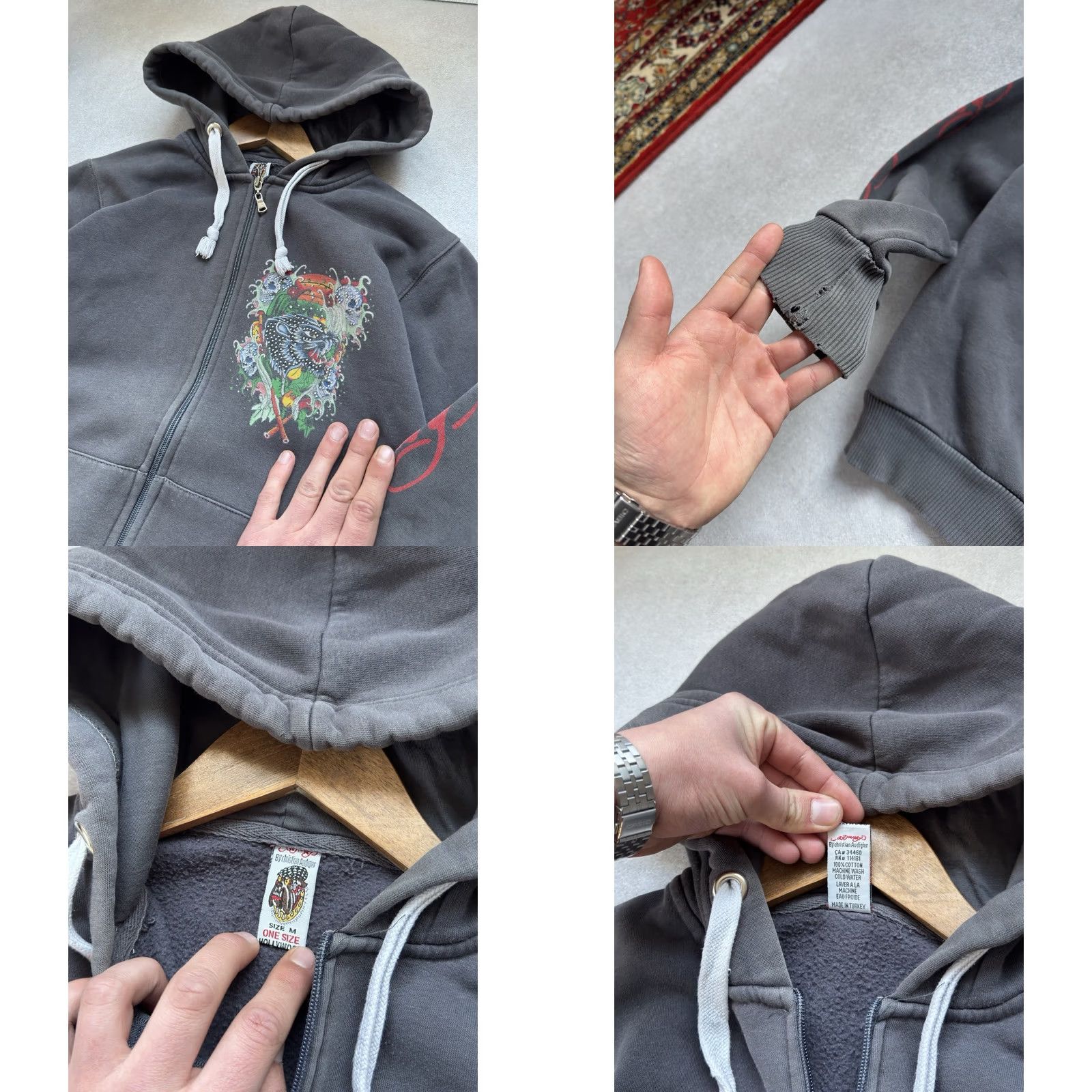 Ed Hardy VINTAGE Ed Hardy By Christian Audigier Skull Logo Y2K Gray Zip Hoodie Woman M size Size M / US 6-8 / IT 42-44 - 8 Thumbnail