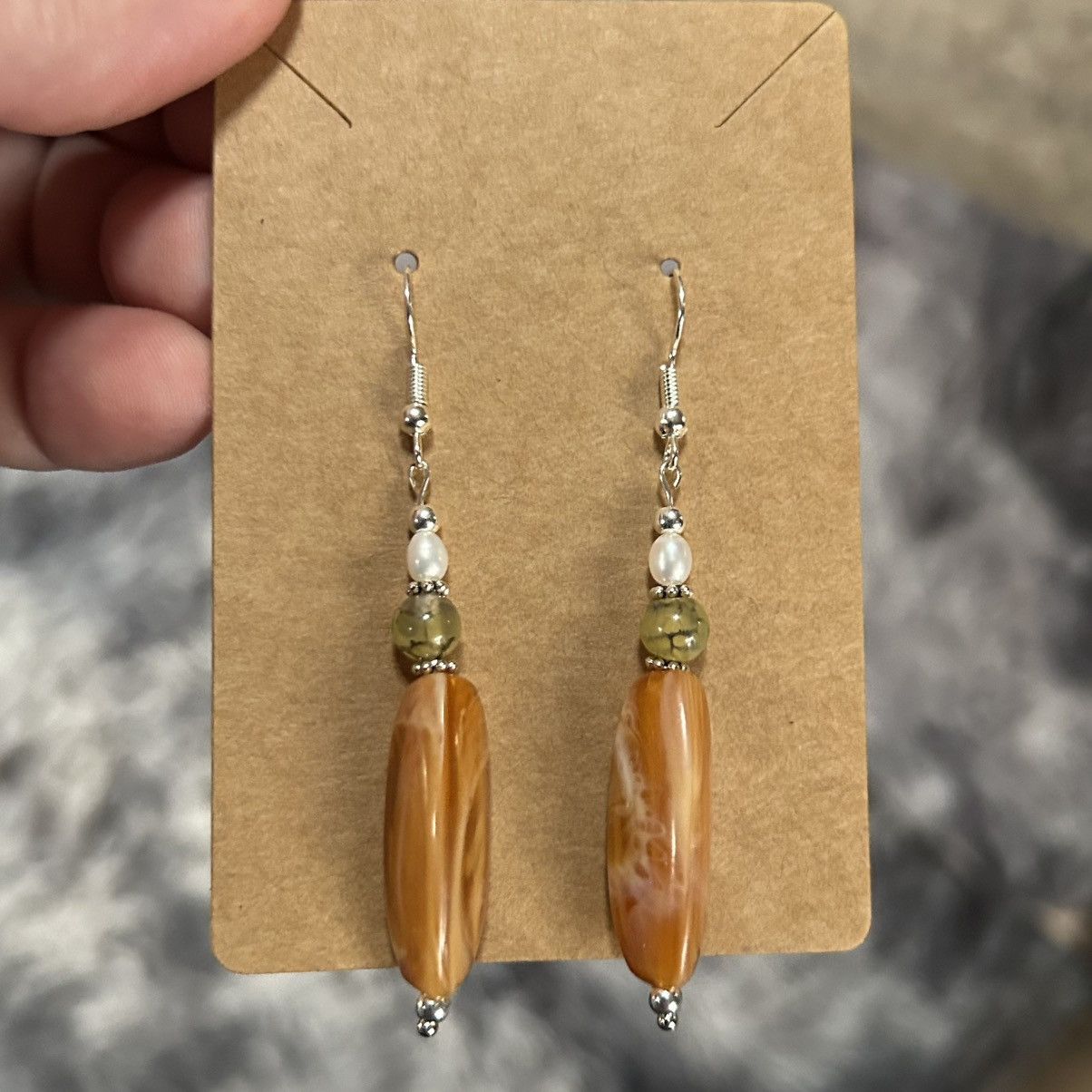 Handmade Handcrafted elegant vintage marble lucite bead earrings Size ONE SIZE - 2 Thumbnail