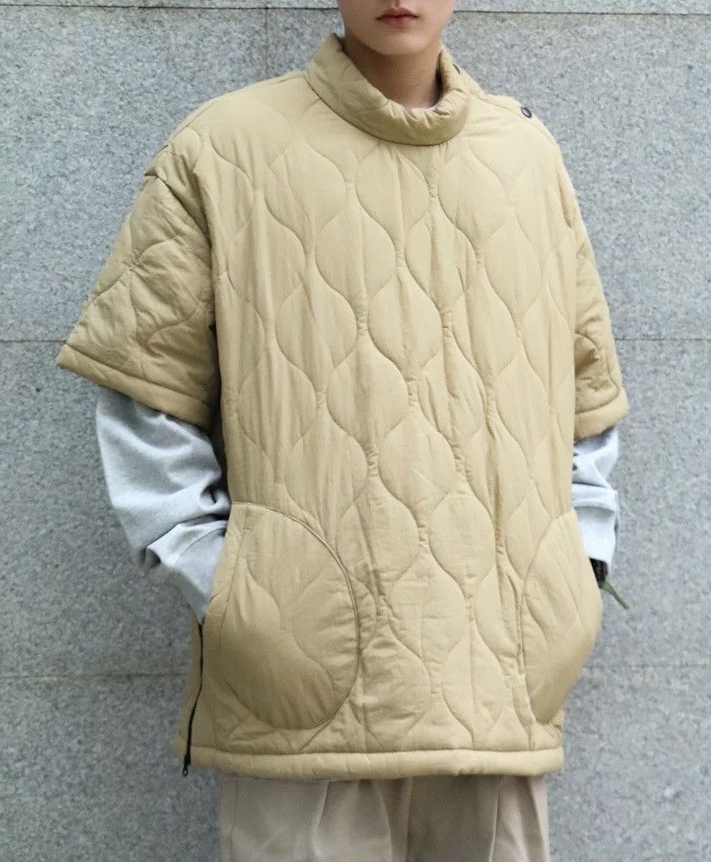 image of Vintage Avant Garde Quilted Puffer Short Sleeve Shirt Jacket in Khaki, Men's (Size 2XL)