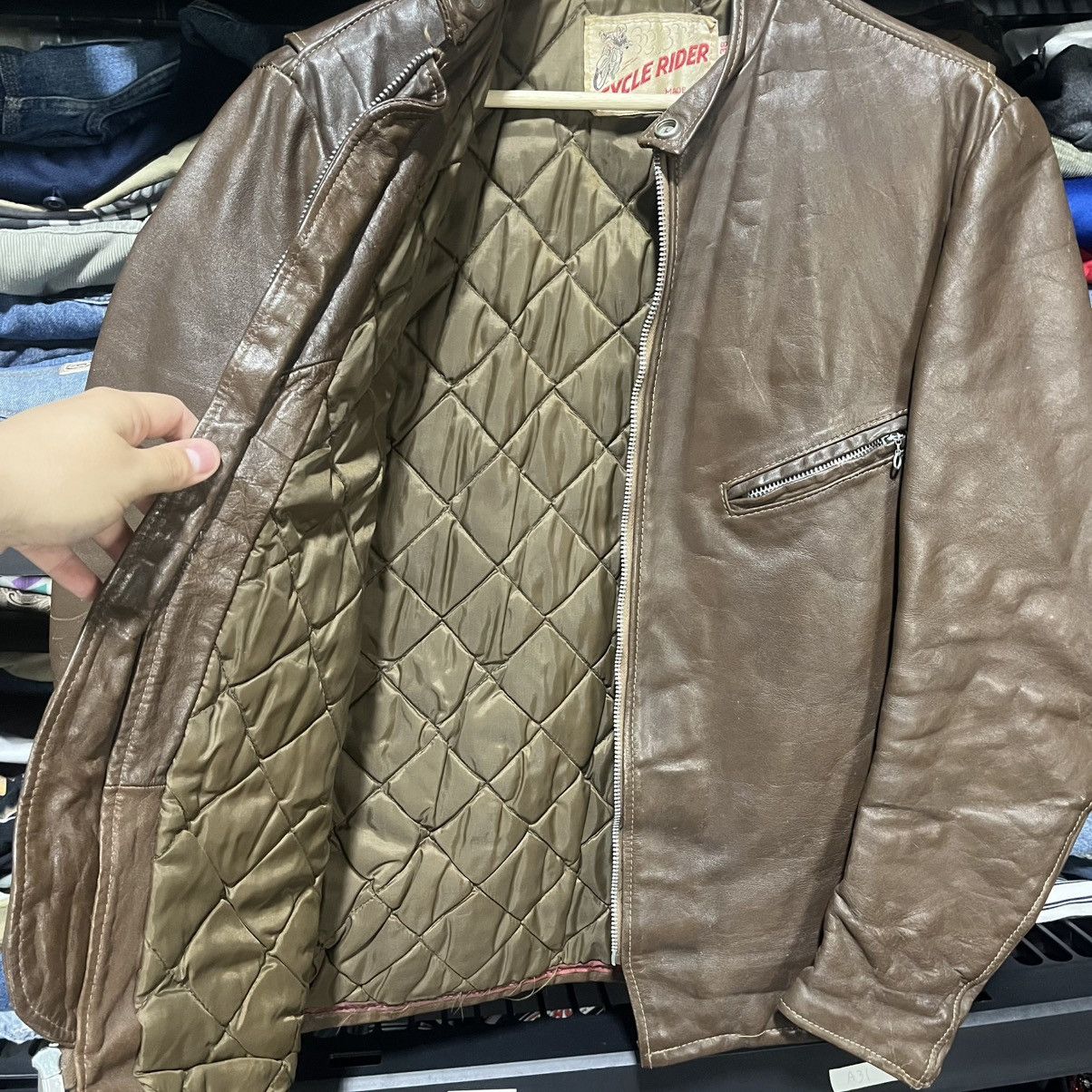 Vintage VINTAGE 1960s CYCLE RIDE MOTORCYCLE BROWN LEATHER JACKET Size US S / EU 44-46 / 1 - 6 Thumbnail