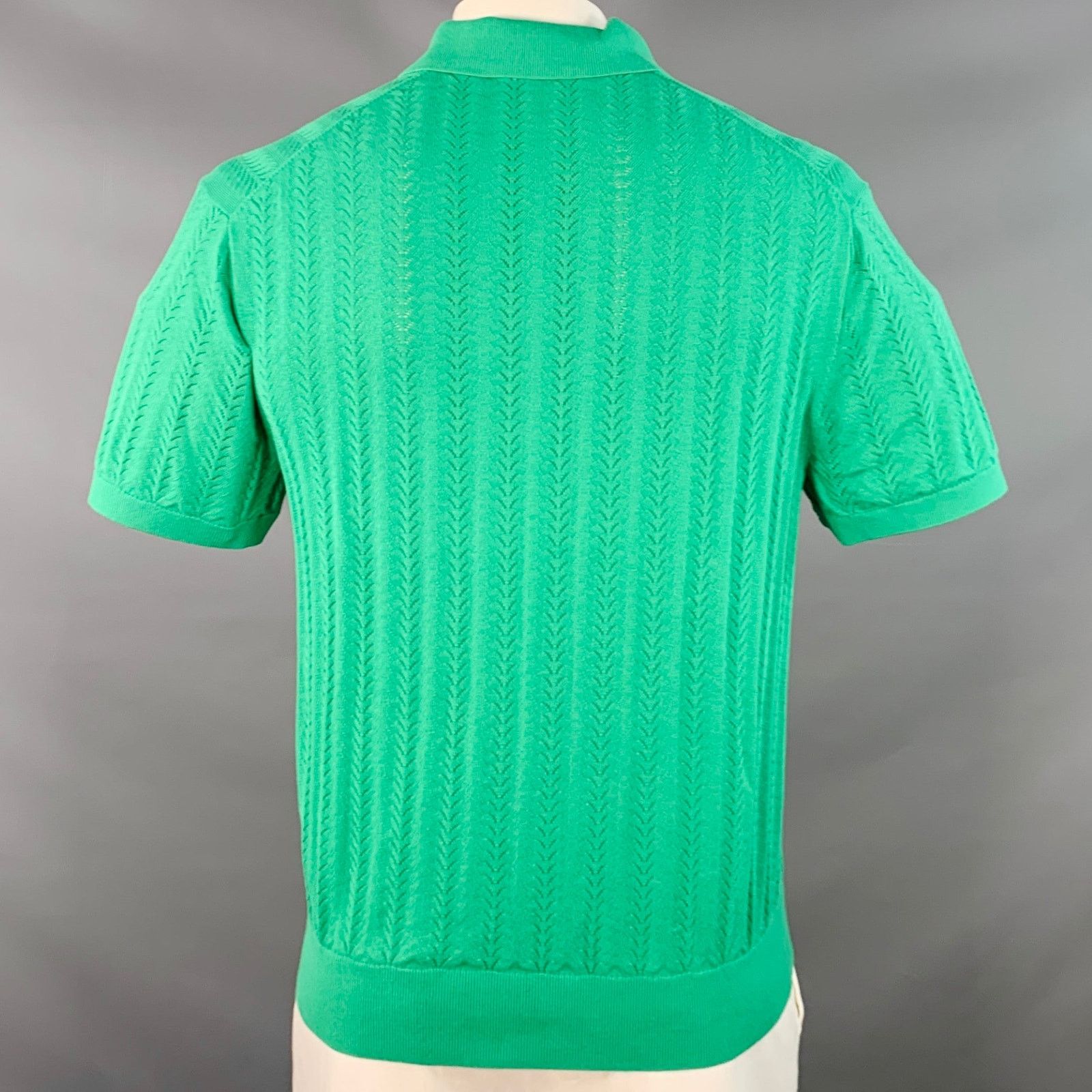 Mr Turk XL Cole Green Pointelle Knit Cotton Blend Half Placket Polo Size US XL / EU 56 / 4 - 4 Thumbnail