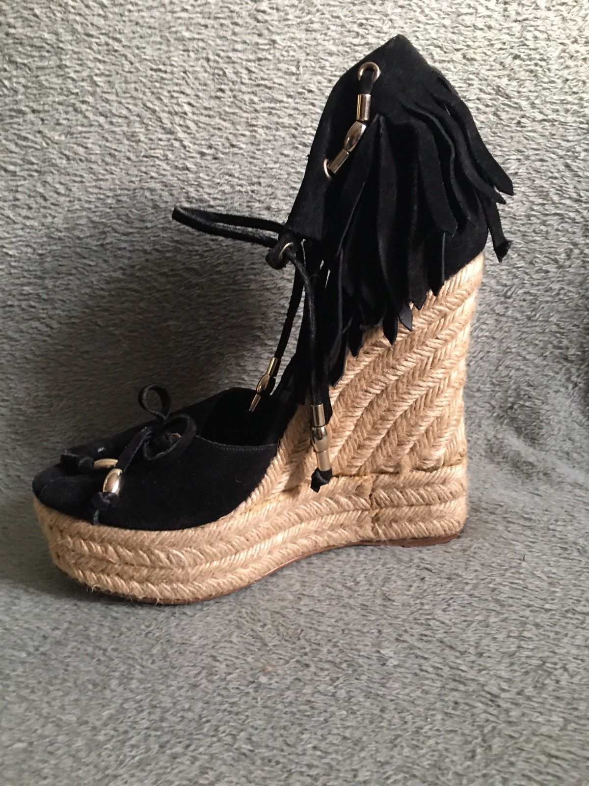 Gucci GUCCI Espadrilles Black Suede Wedge Sandals EU40 Size US 10 / IT 40 - 8 Thumbnail