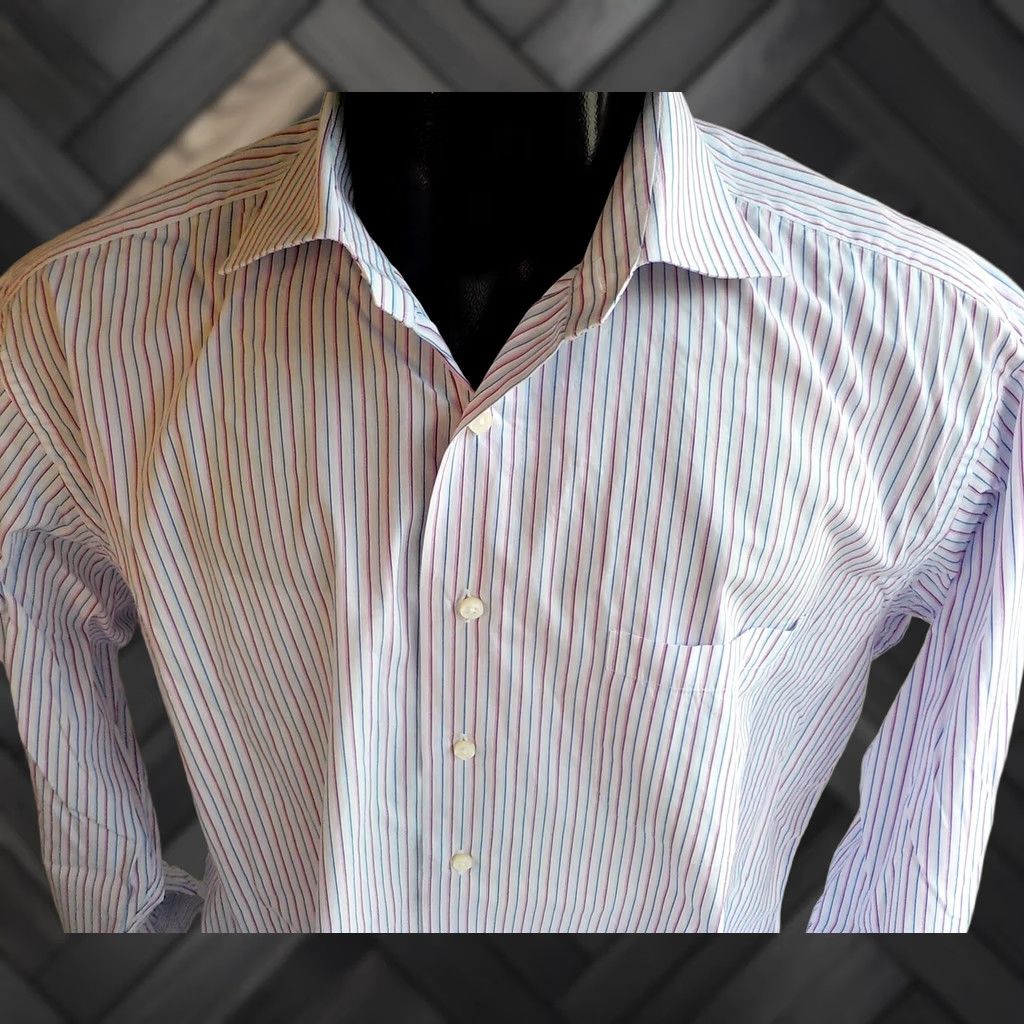 Robert Talbott VINTAGE Robert Talbott LS Striped Shirt 17 White Pink Blue Men Shirt Long Sleeve Size 17 Regular Cotton Size US XL / EU 56 / 4 - 1 Thumbnail