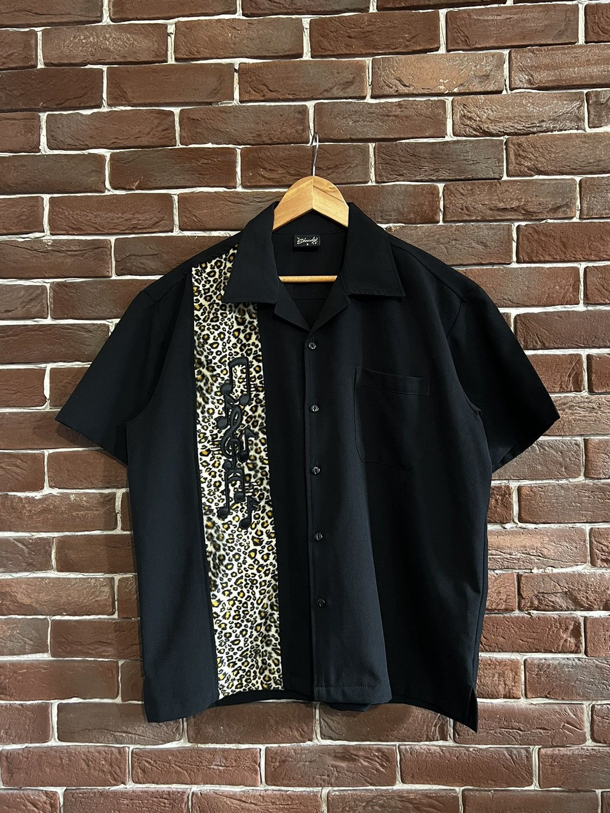 image of Avant Garde x Playboy Vintage Made In Usa Button Up Bowling Shirt Leopard in Black (Size Small)