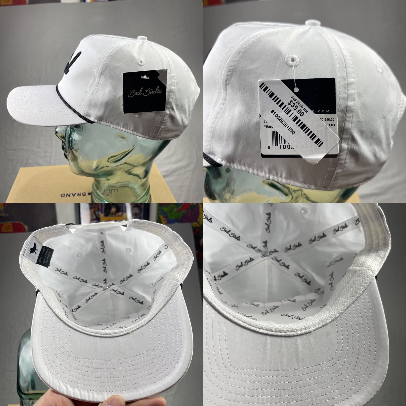 Roper Bad Birdie Hat Cap Mens Snapback White Black Scrip Rope Golf Performance Hat Cap Snapback Mens White Black Scrip Rope Golf Performance Size ONE SIZE - 8 Thumbnail