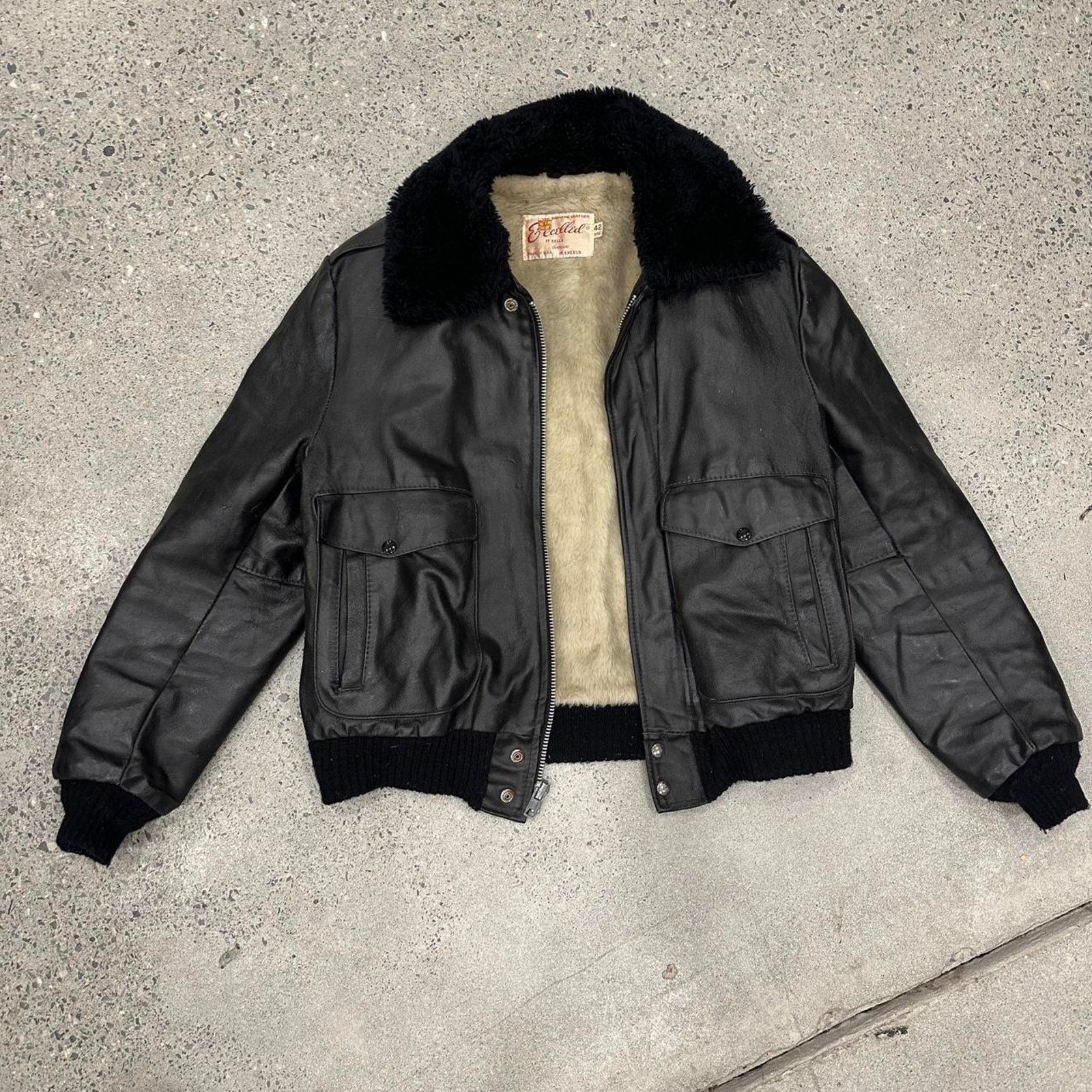Excelled Excelled Jacket Black Leather Sherpa Bomber 70s Vintage Size US L / EU 52-54 / 3 - 1 Thumbnail