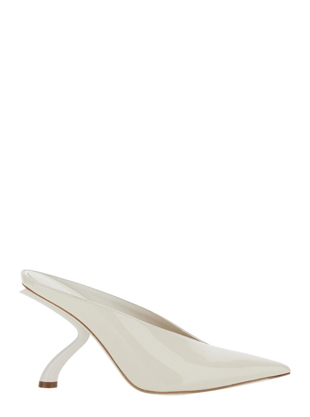 Salvatore Ferragamo White Mules with Sculptural Heel and V-Neck In Leather for Women Size US 7 / IT 37 - 1 Thumbnail