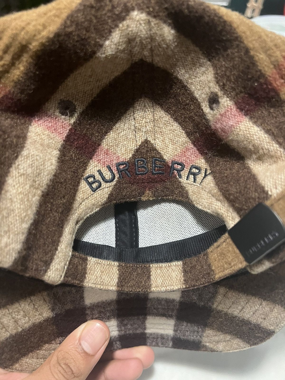 Burberry Burberry Lambskin Trim Check Wool Baseball Cap Size ONE SIZE - 3 Thumbnail