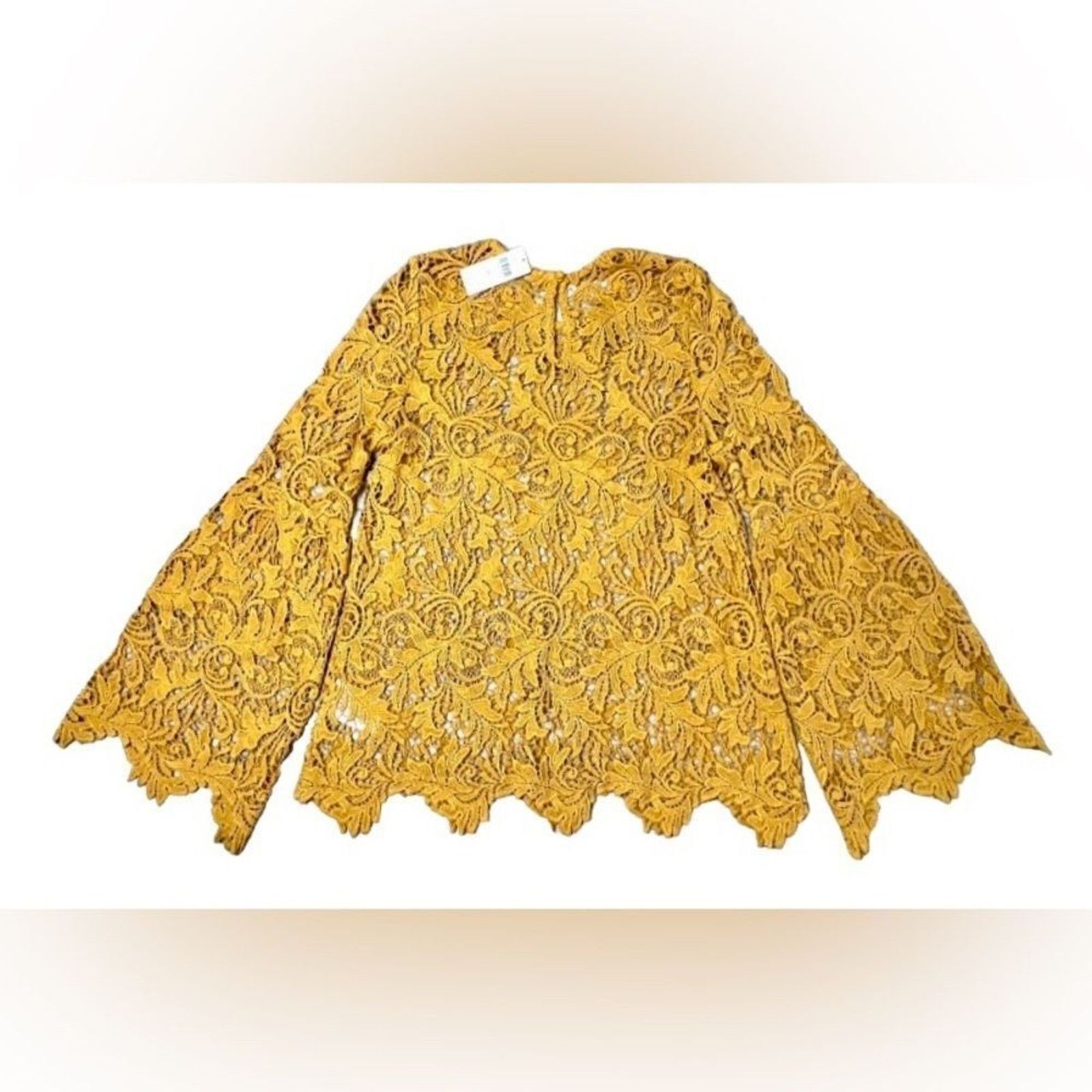 Anthropologie Eri + Ali Anthropologie Yellow Crocheted Lace Blouse XS NWT Size XS / US 0-2 / IT 36-38 - 5 Thumbnail
