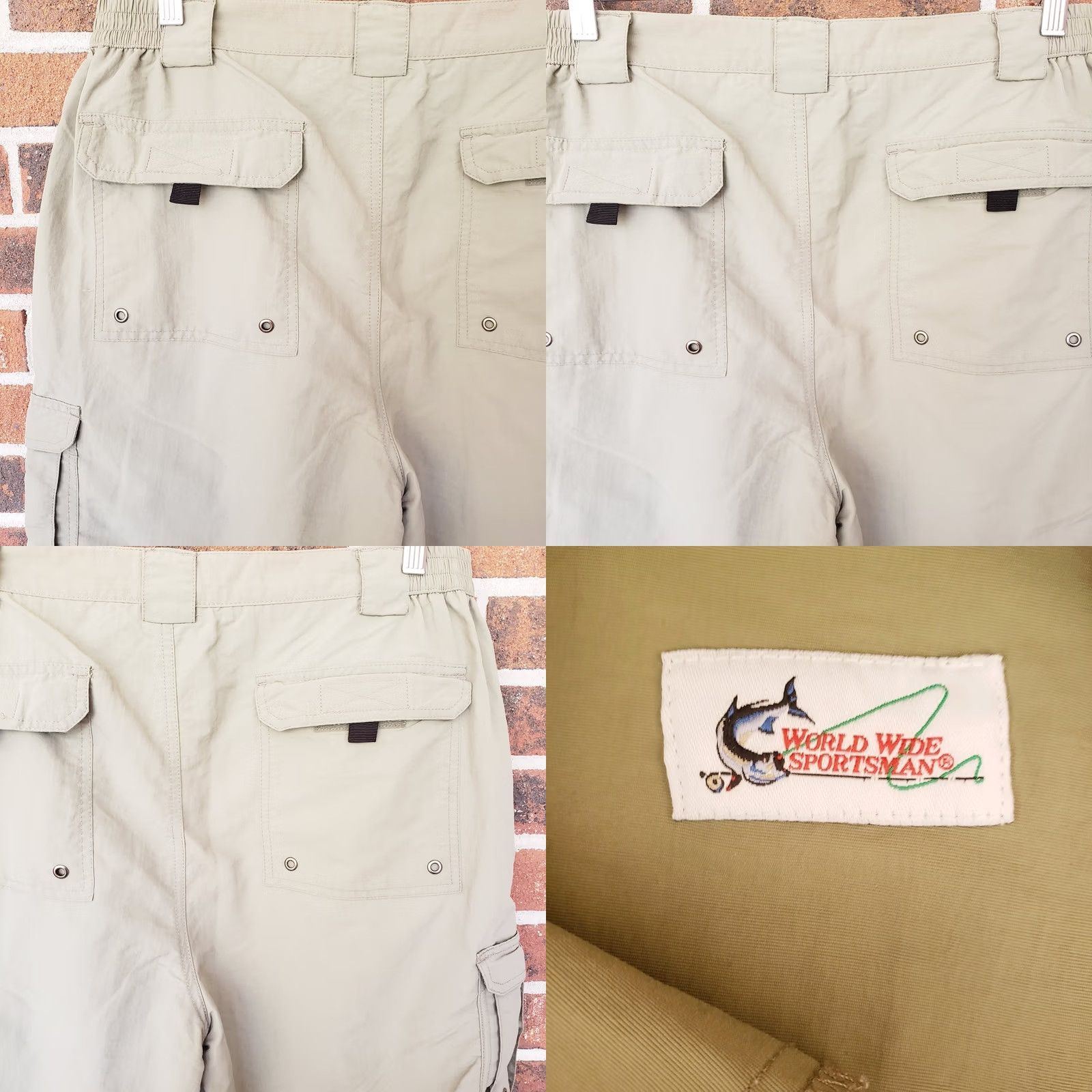 Vintage VINTAGE World Wide Sportsman Cargo Shorts Men 38x9 Green Nylon Lightweight Cargo Pocket Pockets Elastic Waist Button Front Casual Outdoor 90s Style Size US 38 / EU 54 - 8 Thumbnail
