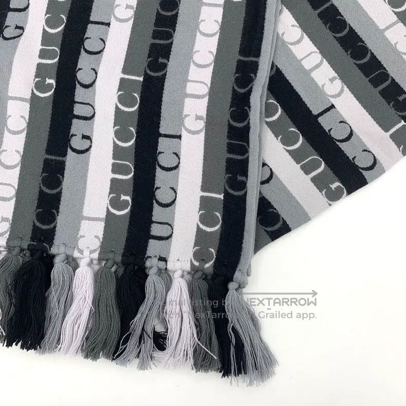Gucci Gucci Colour block logo striped wool tassel scarf Size ONE SIZE - 5 Thumbnail