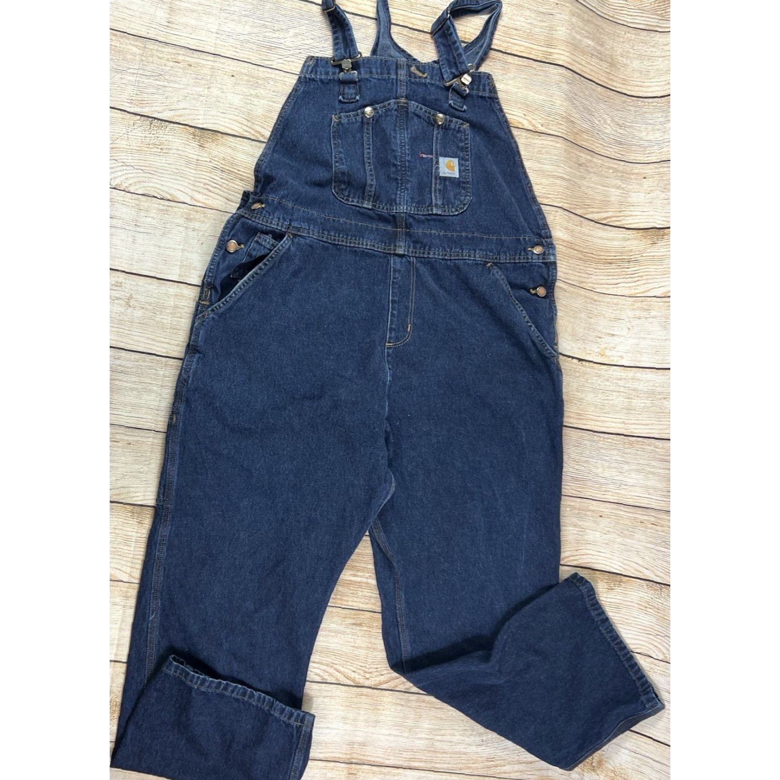 Carhartt Carhartt Women’s Work Bib Overalls Carpenter 20x30 Blue Denim WR007 HDK Size 42" / US 20 - 4 Thumbnail
