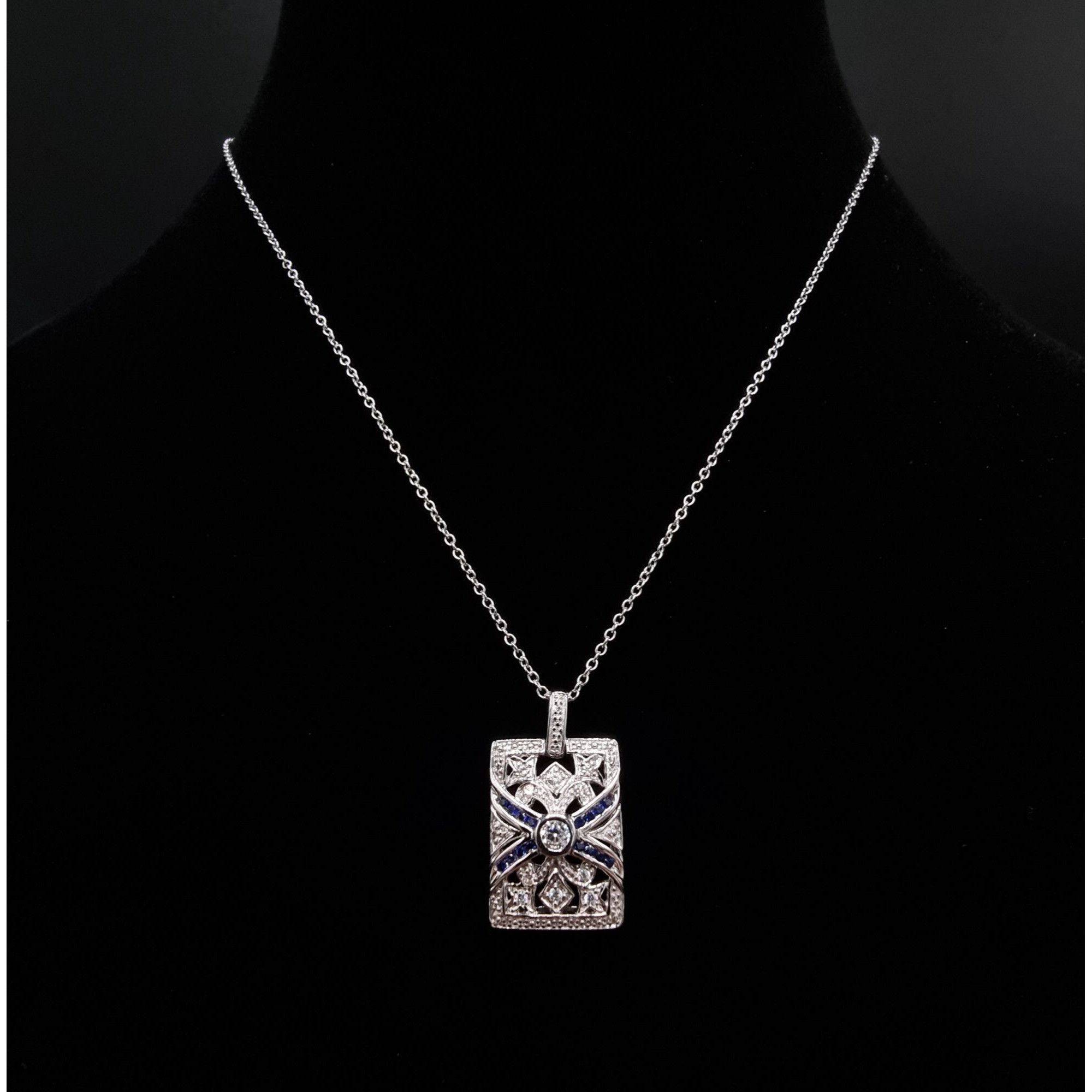 Vintage K Signed 925 Sterling Silver Pendant Necklace With CZ & Blue Size ONE SIZE - 1 Thumbnail