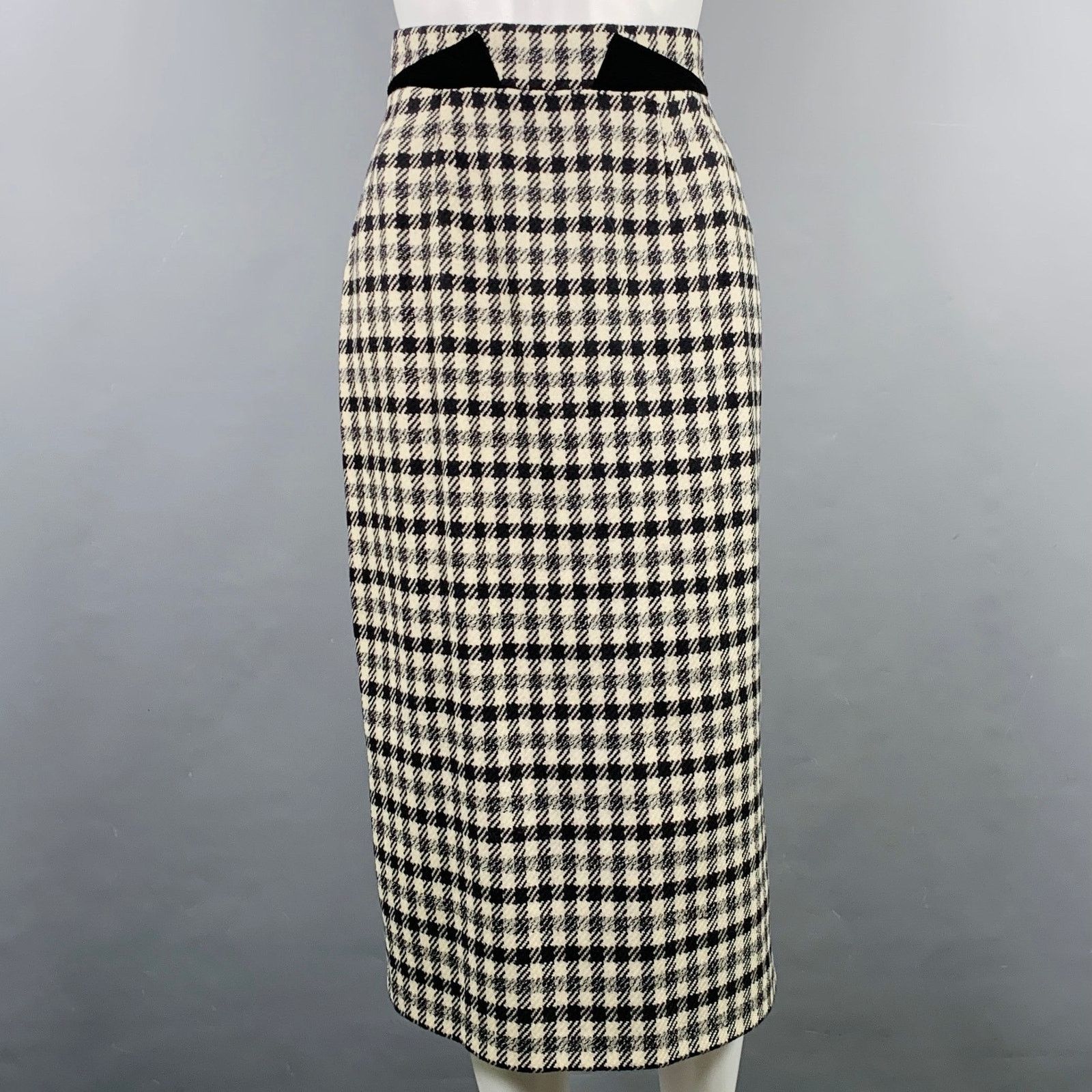 Louis Feraud 8 Black Cream Wool Houndstooth Double Breasted Skirt Set Size 30" / US 8 / IT 44 - 4 Thumbnail