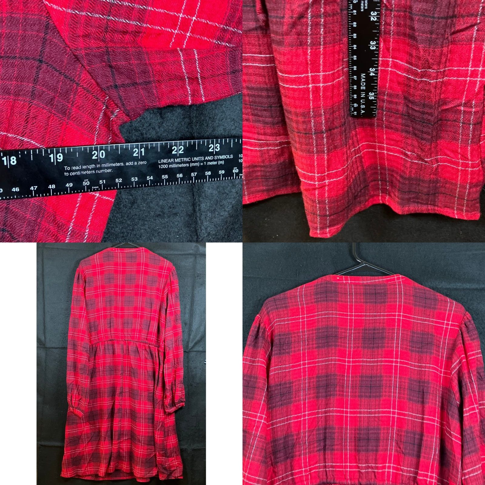 Vintage Knox Rose Womens Dress Red Plaid Pull Over V Neck Half Button Down Stretch XL Shirt Dress Long Sleeve Casual Travel Workwear Size XL / US 12-14 / IT 48-50 - 8 Thumbnail
