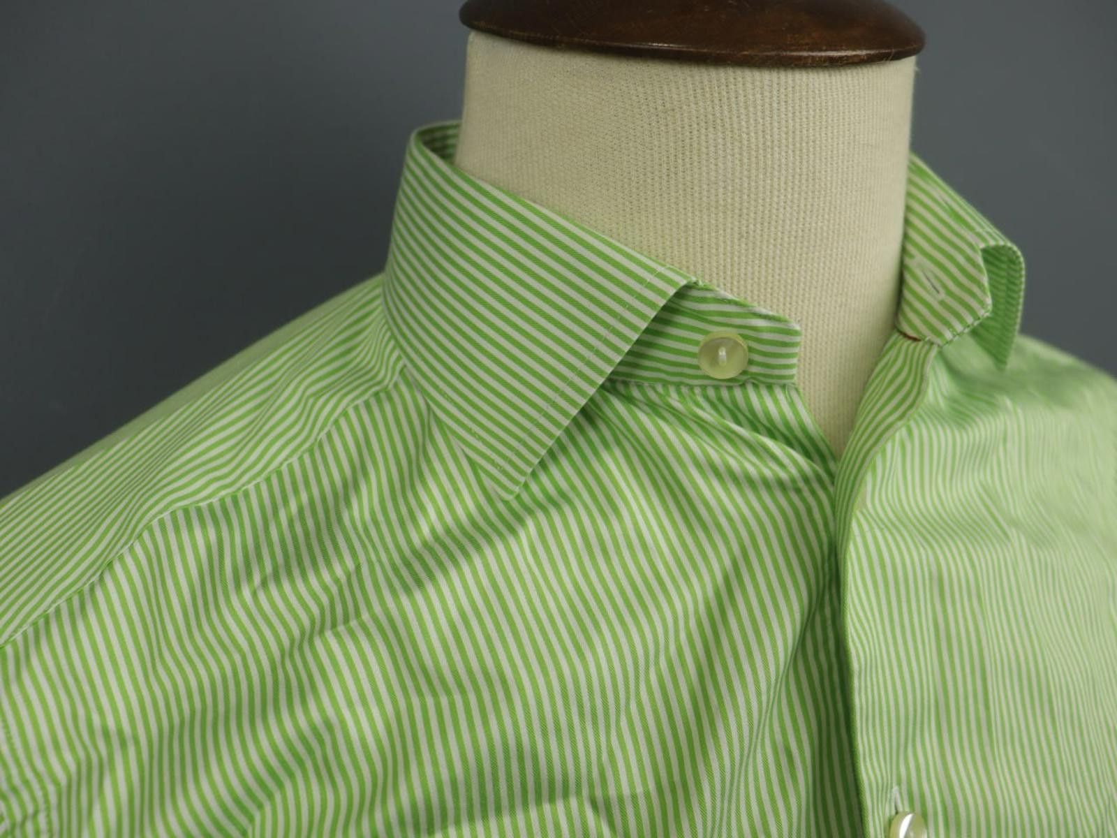 Eton Eton Green White Striped Cotton Collared Dress Shirt Size 41 Size 38R - 9 Thumbnail