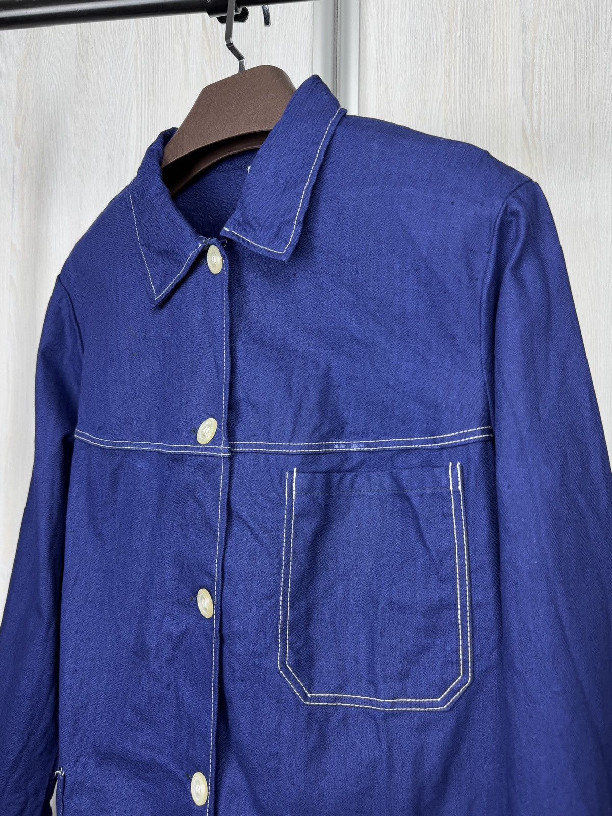 Vintage VINTAGE French Jacket Blue Workwear Herringbone Canvas Chore Size L / US 10 / IT 46 - 4 Thumbnail