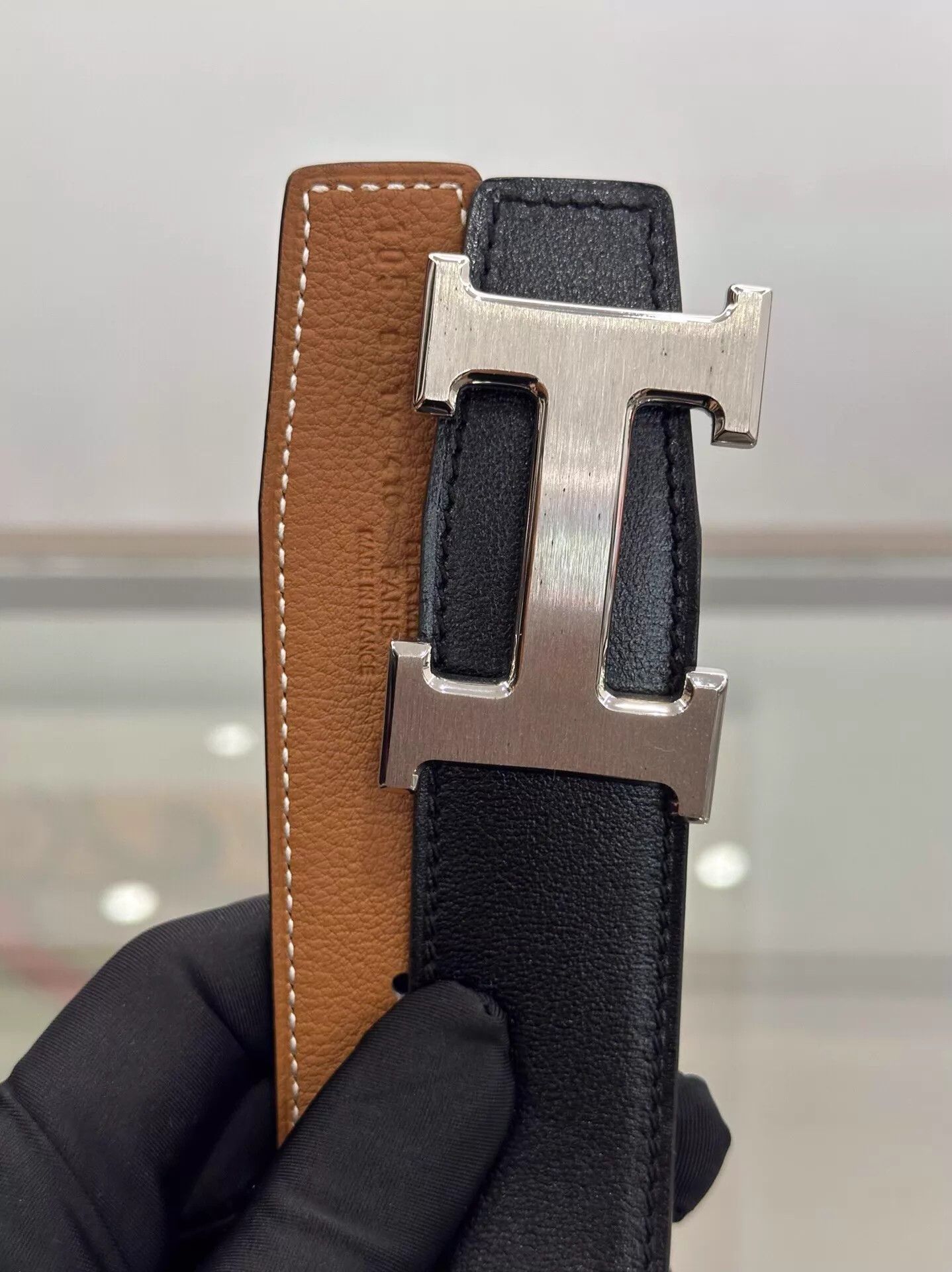 Hermes Hermès Black & Brown H Logo Belt 3.2cm 105 BSilver Size ONE SIZE - 4 Thumbnail