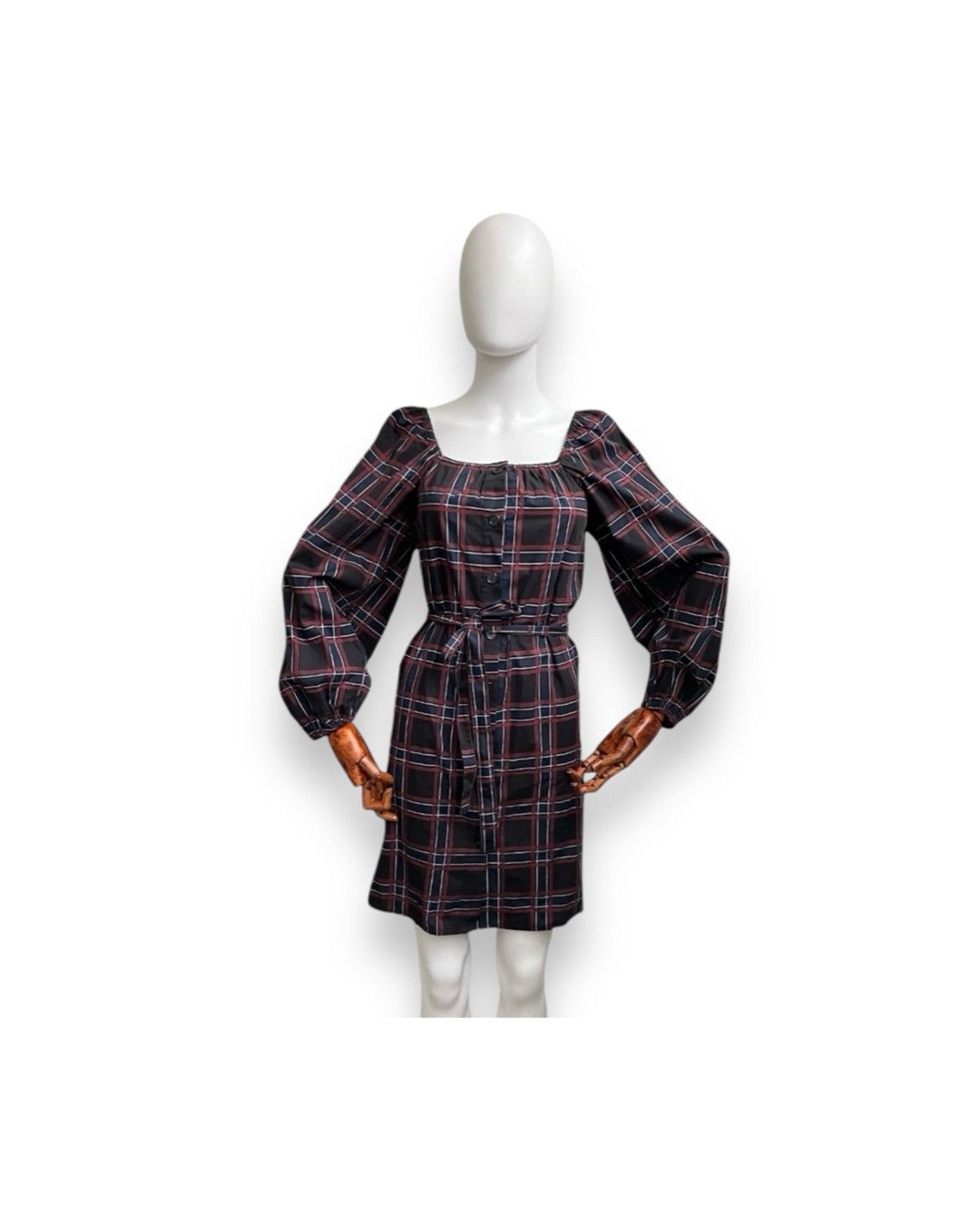 Bruuns Bazaar × Designer Outstanding Bruuns Bazaar 00s Checkered Puff Sleeves Dress Size XS / US 0-2 / IT 36-38 - 1 Thumbnail